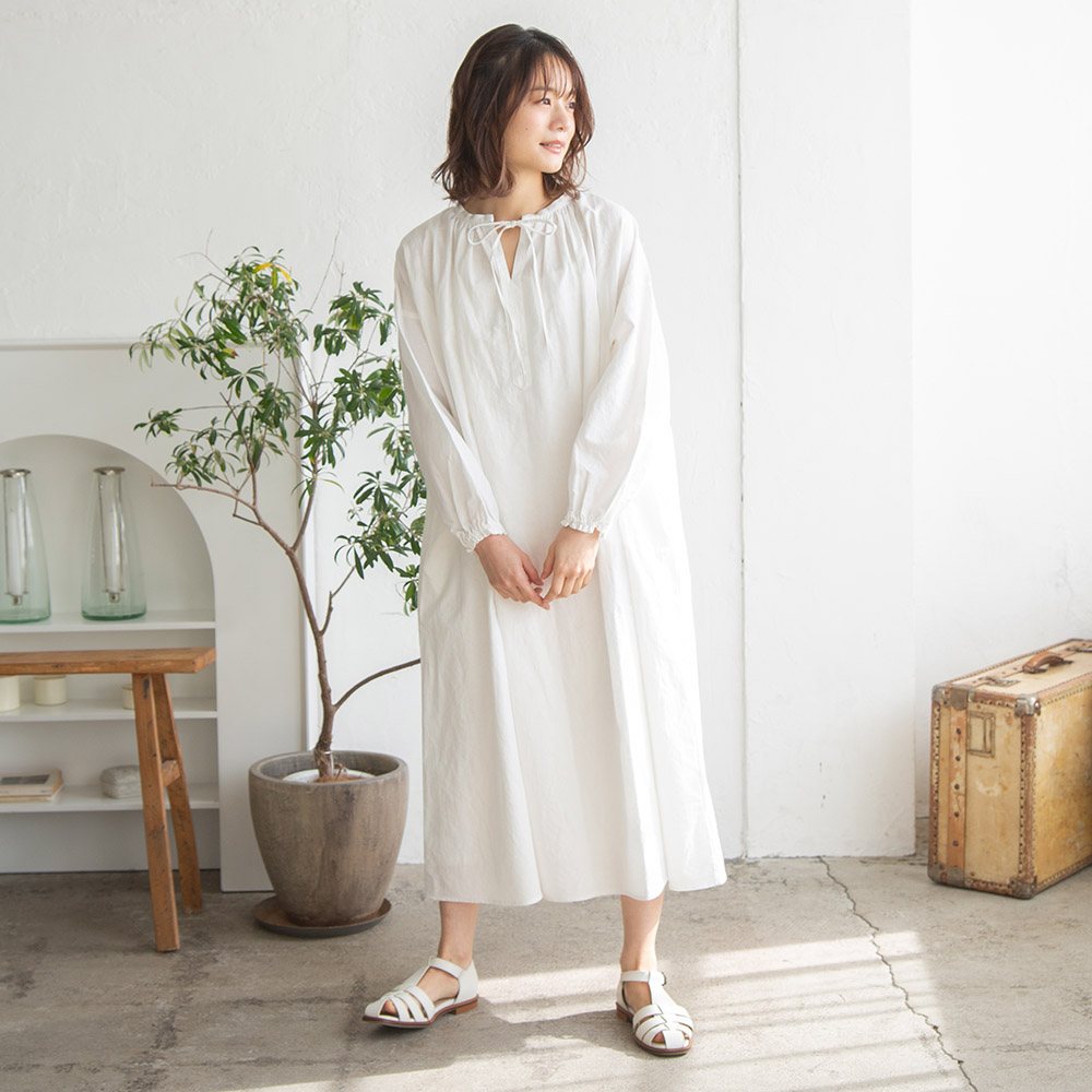 Kihoさんコラボ】コットンリネンギャザーリボンワンピース｜再販売