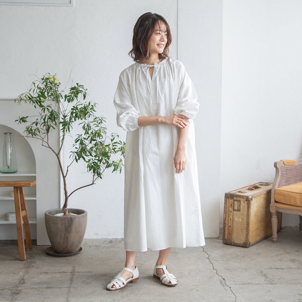 Kihoさんコラボ】コットンリネンギャザーリボンワンピース｜再販売