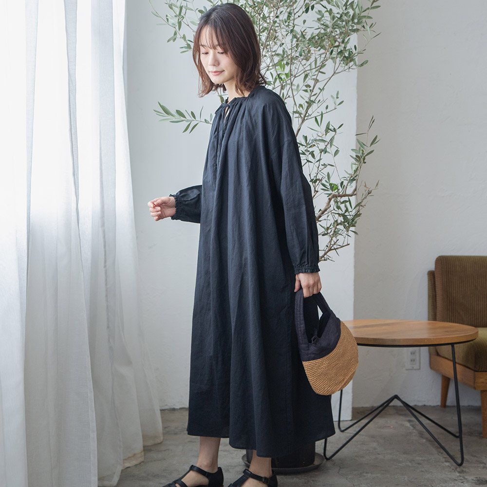 Kihoさんコラボ】コットンリネンギャザーリボンワンピース｜再販売