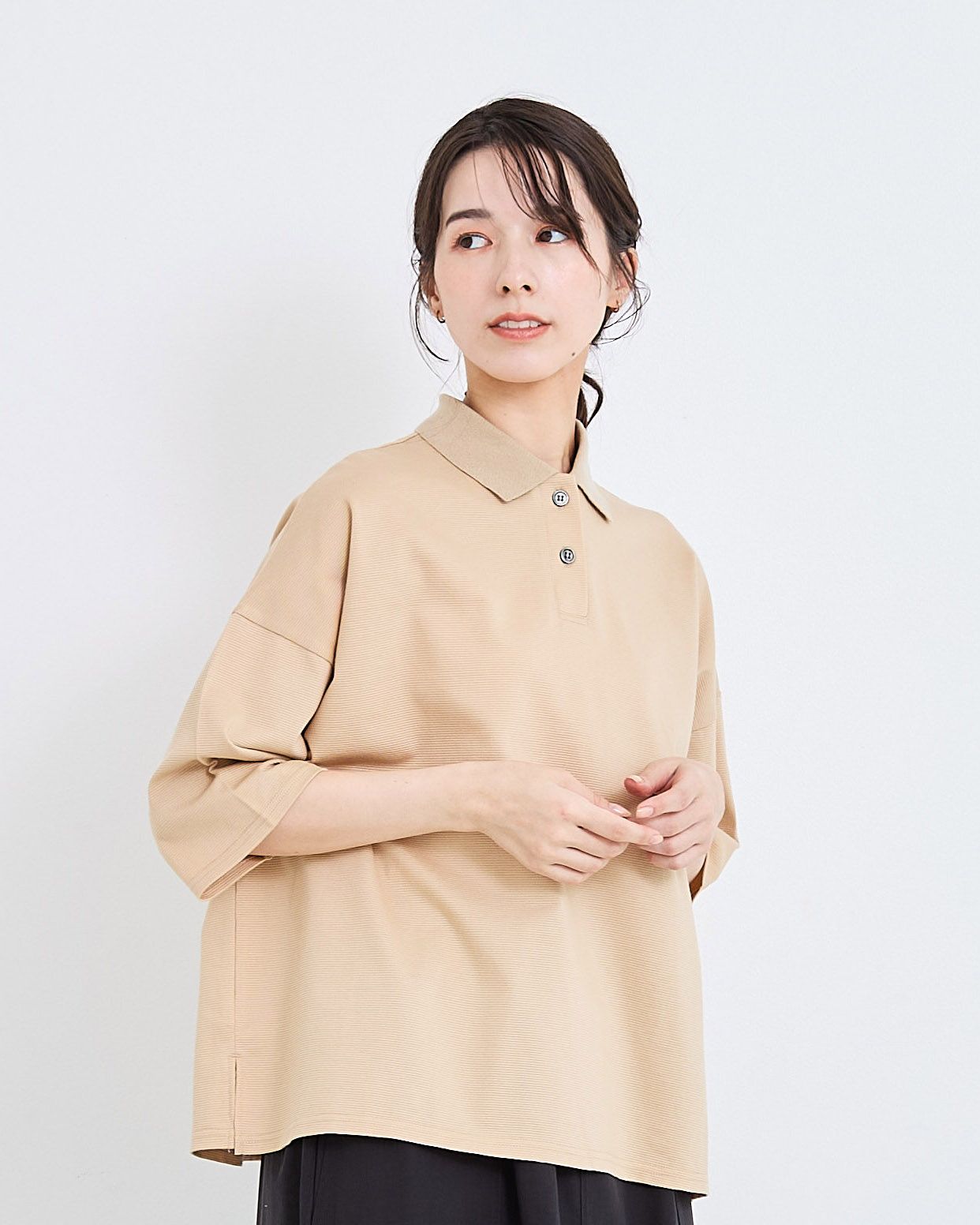 コットンサーフニットポロ衿ワイドプルオーバー