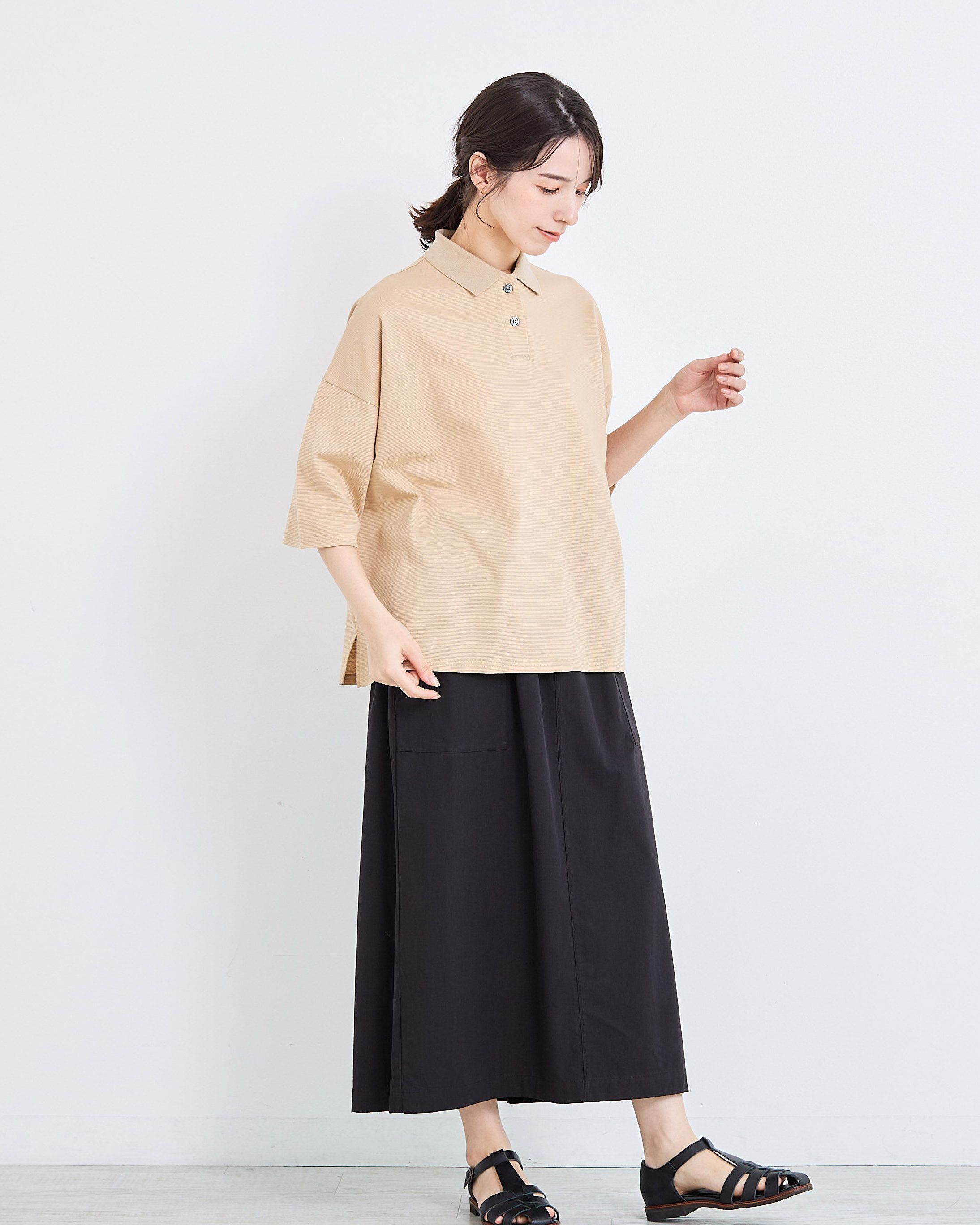 コットンサーフニットポロ衿ワイドプルオーバー