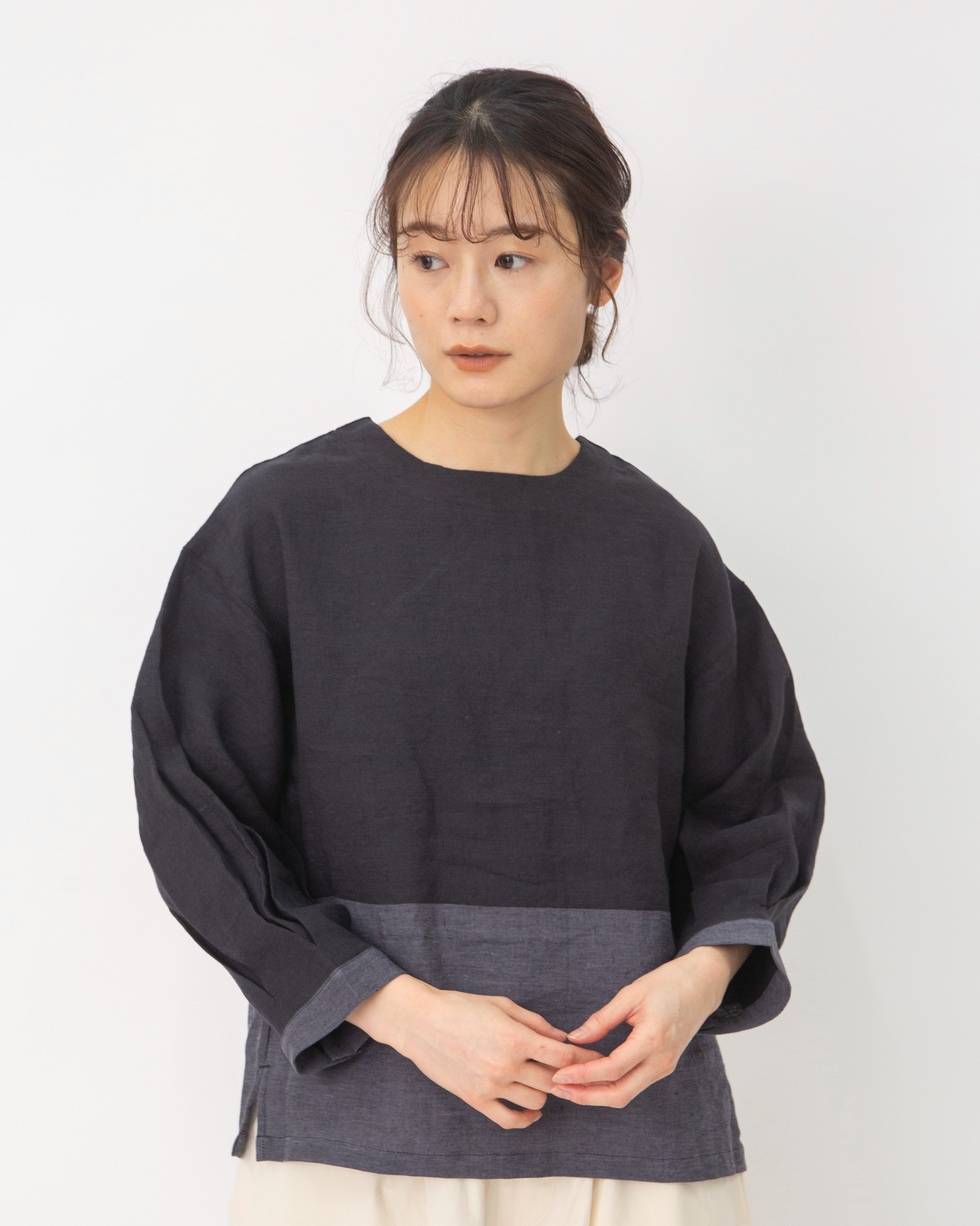 リネンパネルバイカラー2WAYブラウス