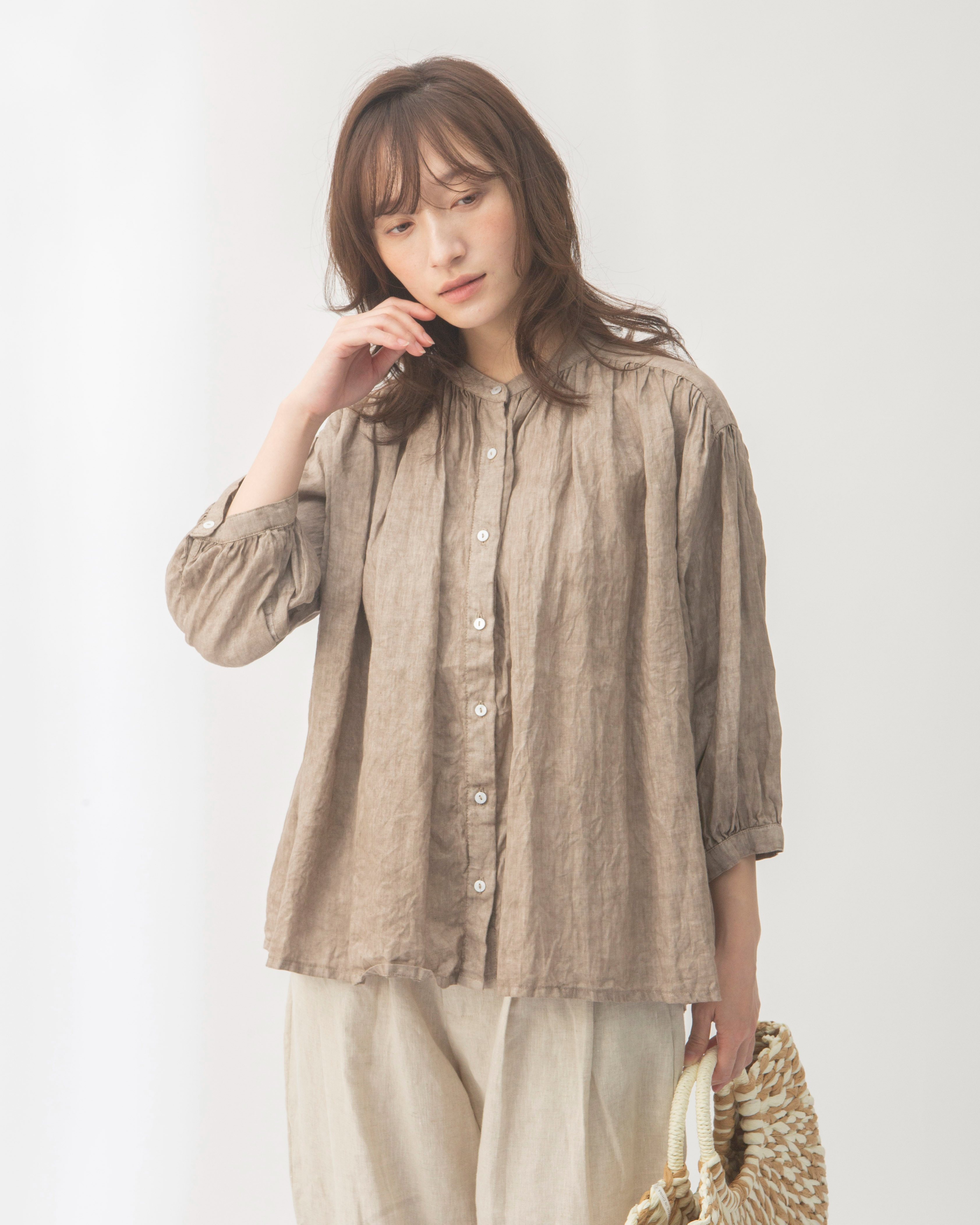 土へ還る-】リネンベンガラ染めギャザーブラウス