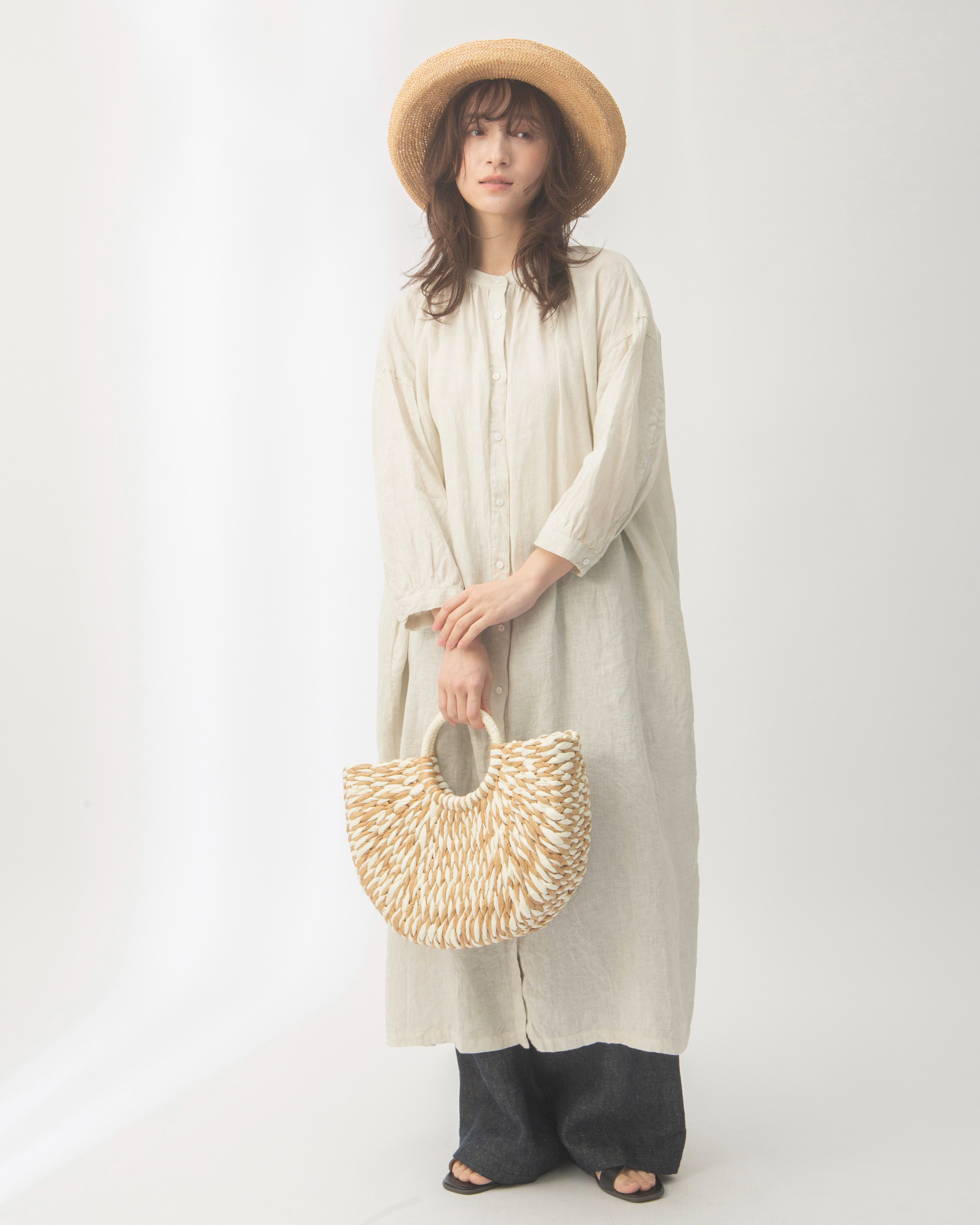 土へ還る-】リネンベンガラ染めギャザーワンピース