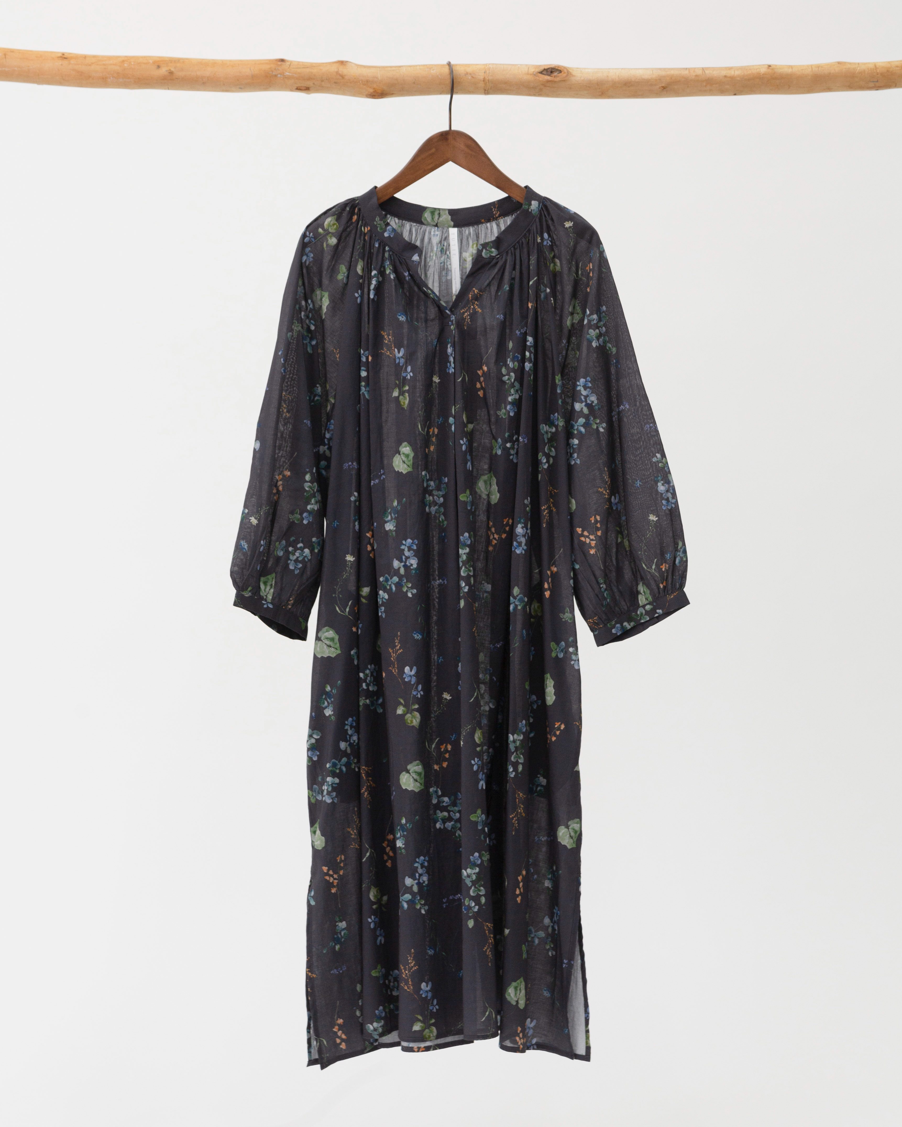 コットンボタニカルプリントギャザーチュニック