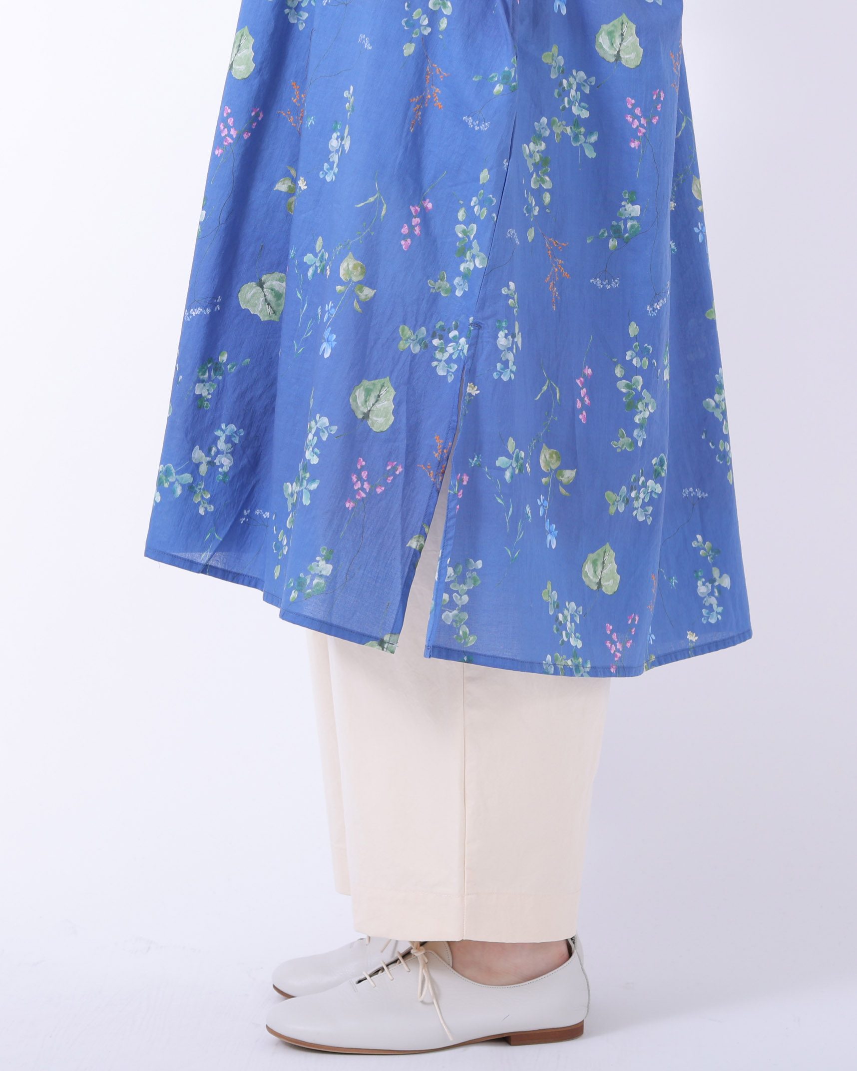 コットンボタニカルプリントギャザーチュニック