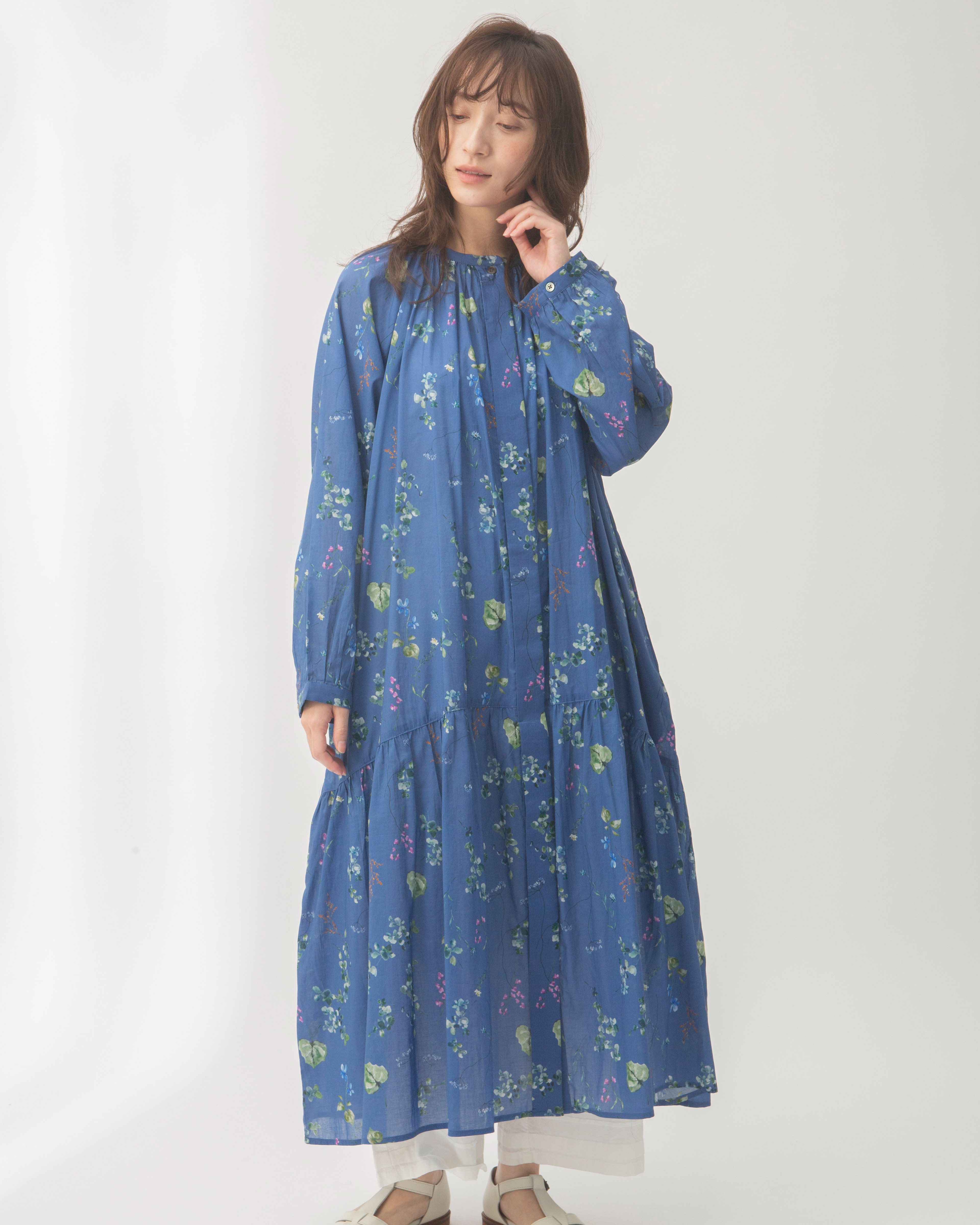 コットンボタニカルプリント切替ワンピース