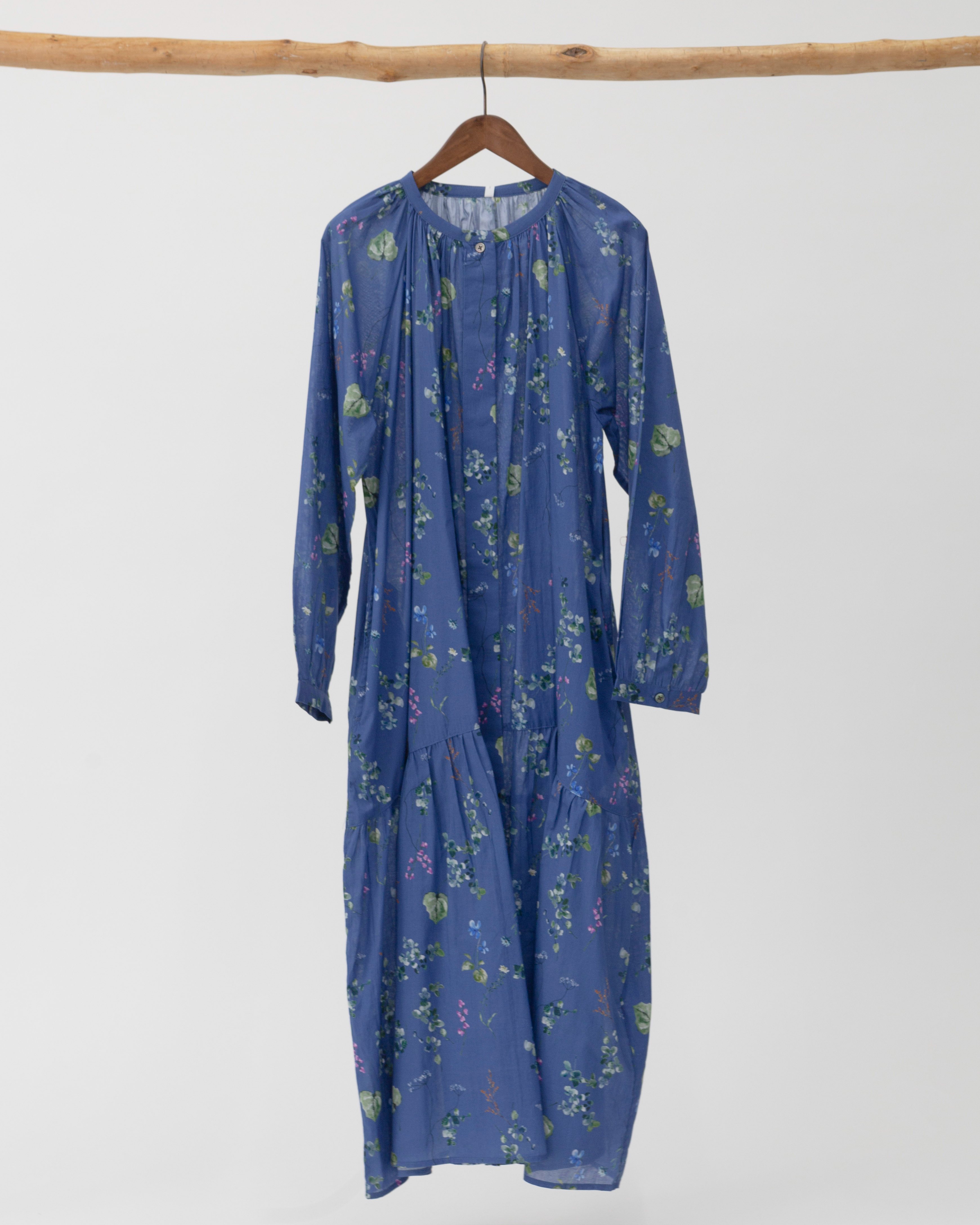 コットンボタニカルプリント切替ワンピース