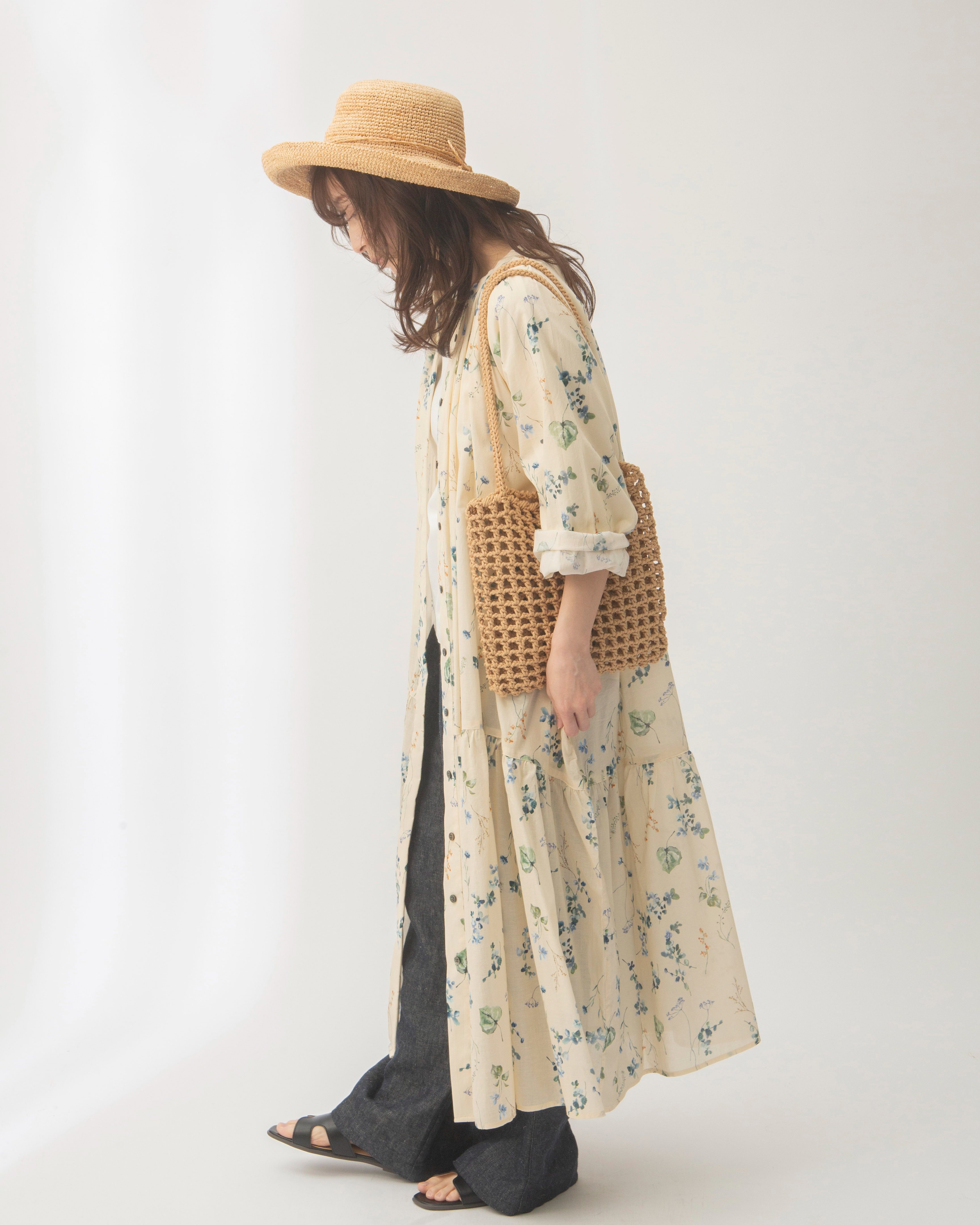 コットンボタニカルプリント切替ワンピース