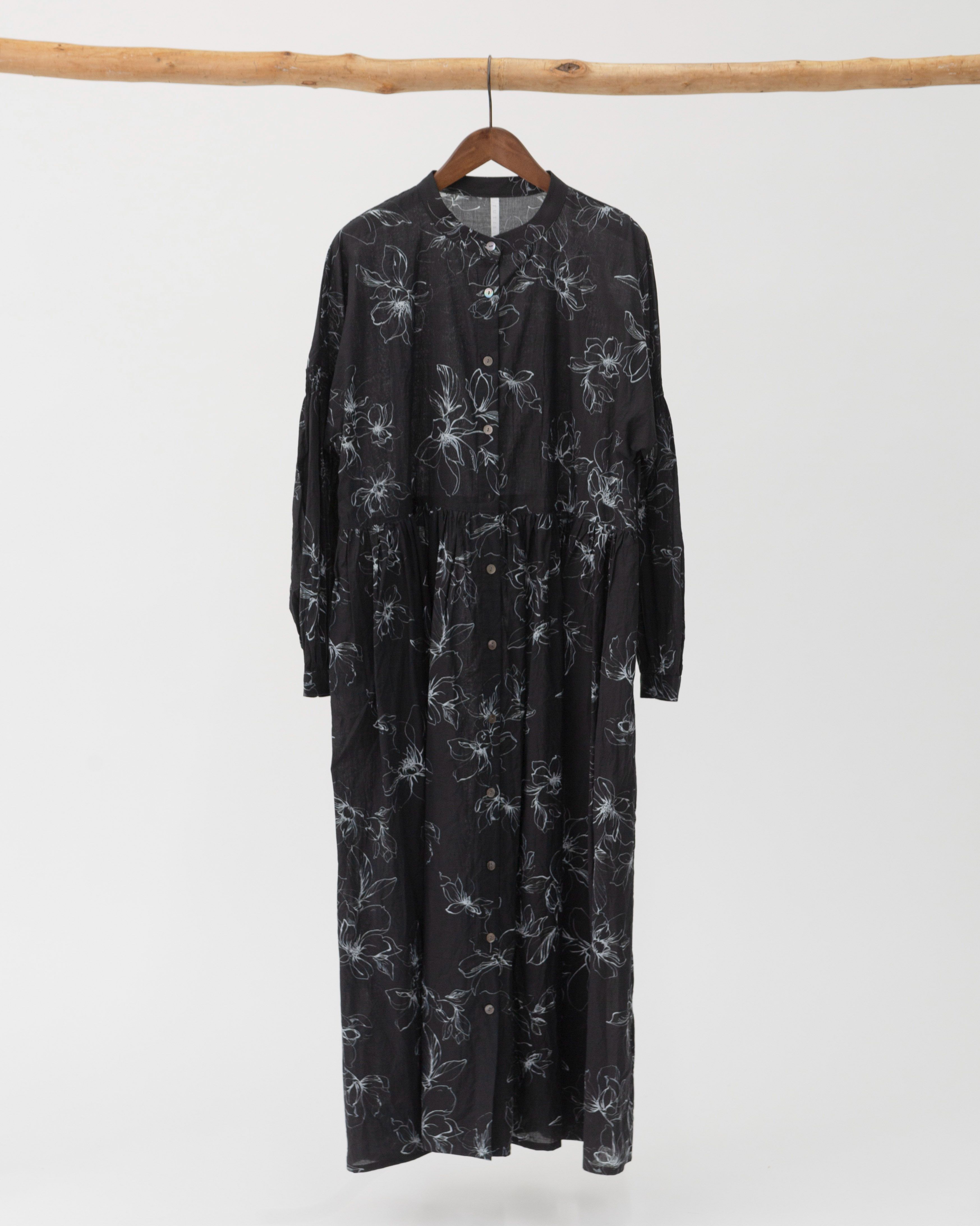 コットンワッシャーフラワープリント切替ワンピース