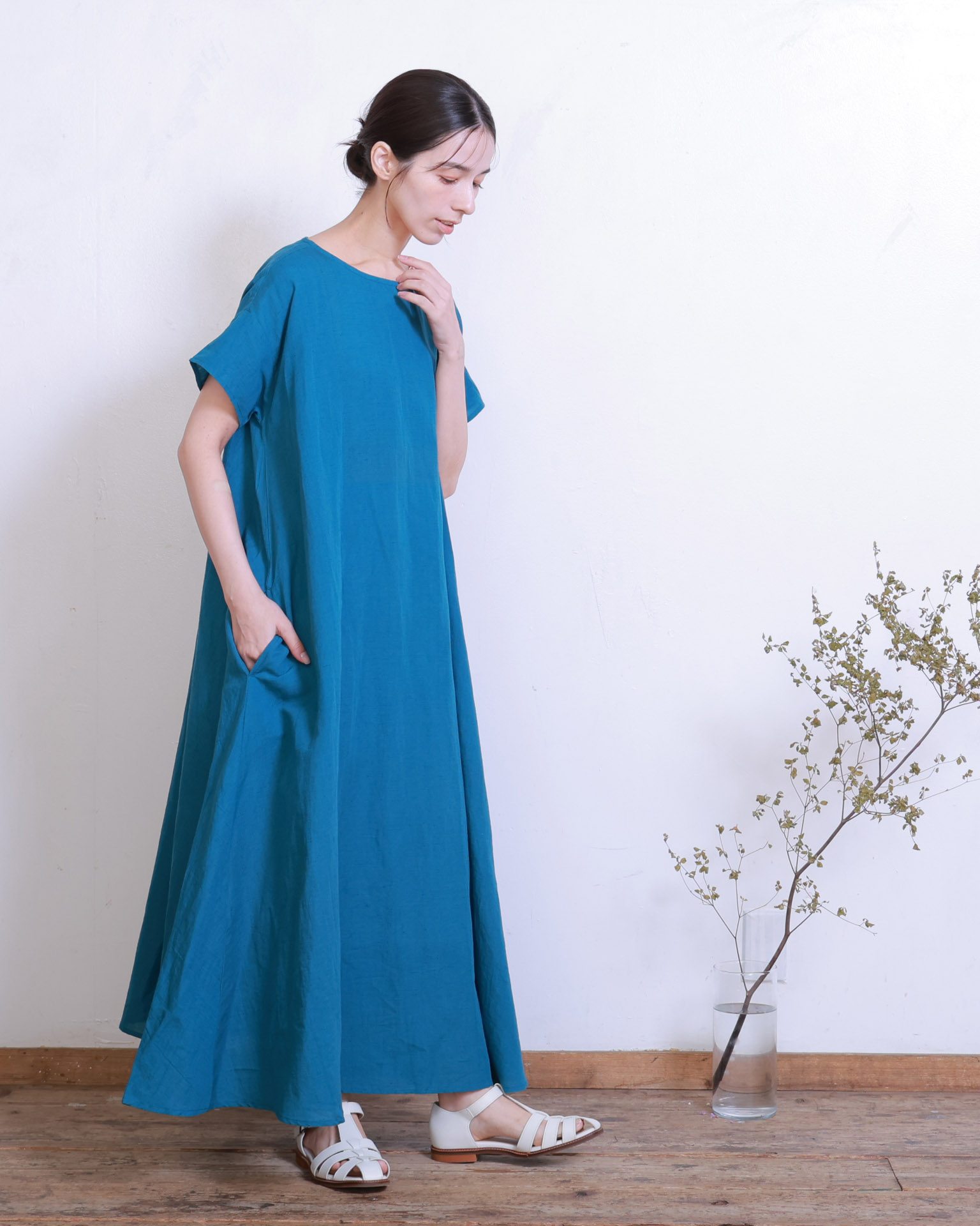 コットンリネンフレアワンピース