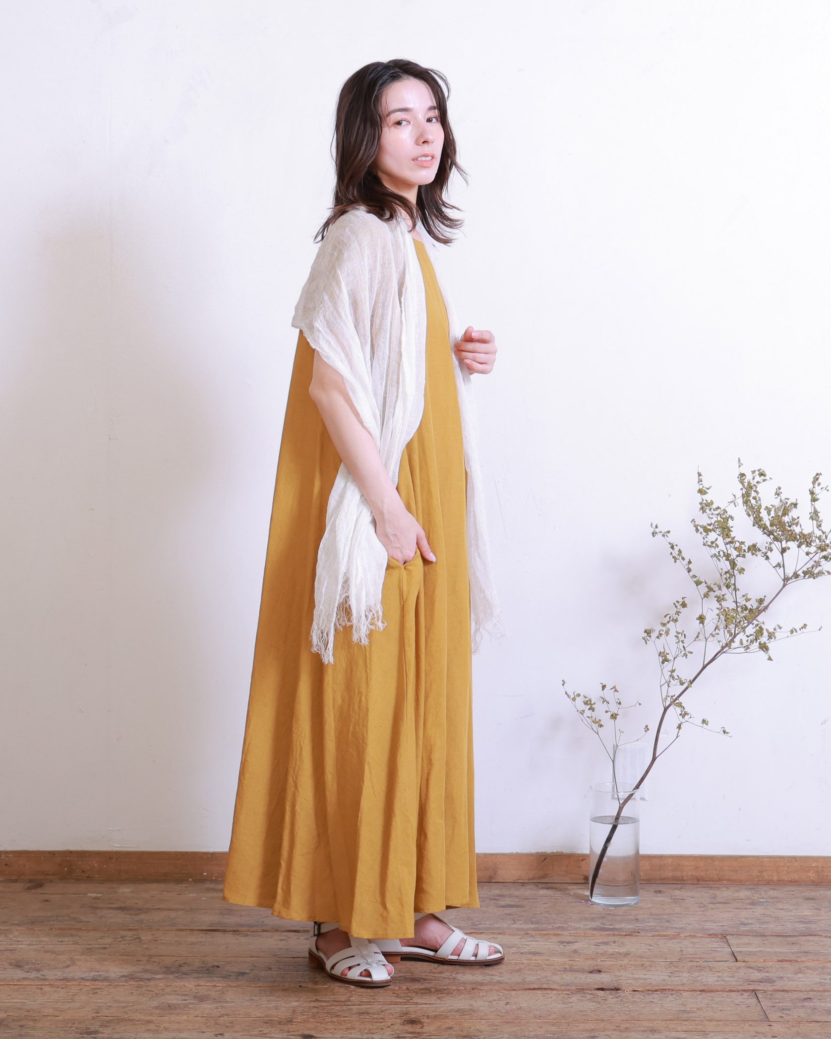 コットンリネンフレアワンピース