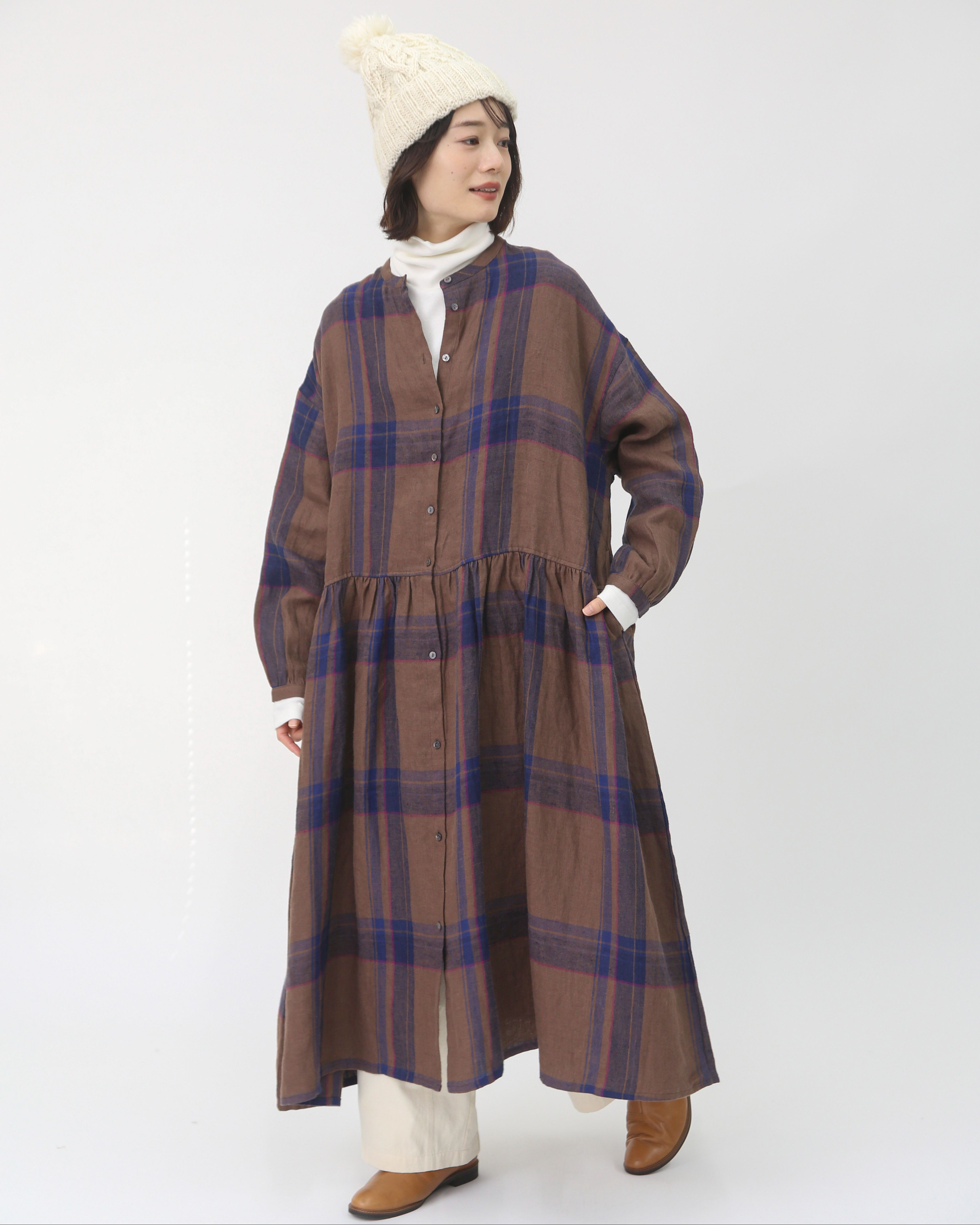リネンタータンチェック起毛ワンピース