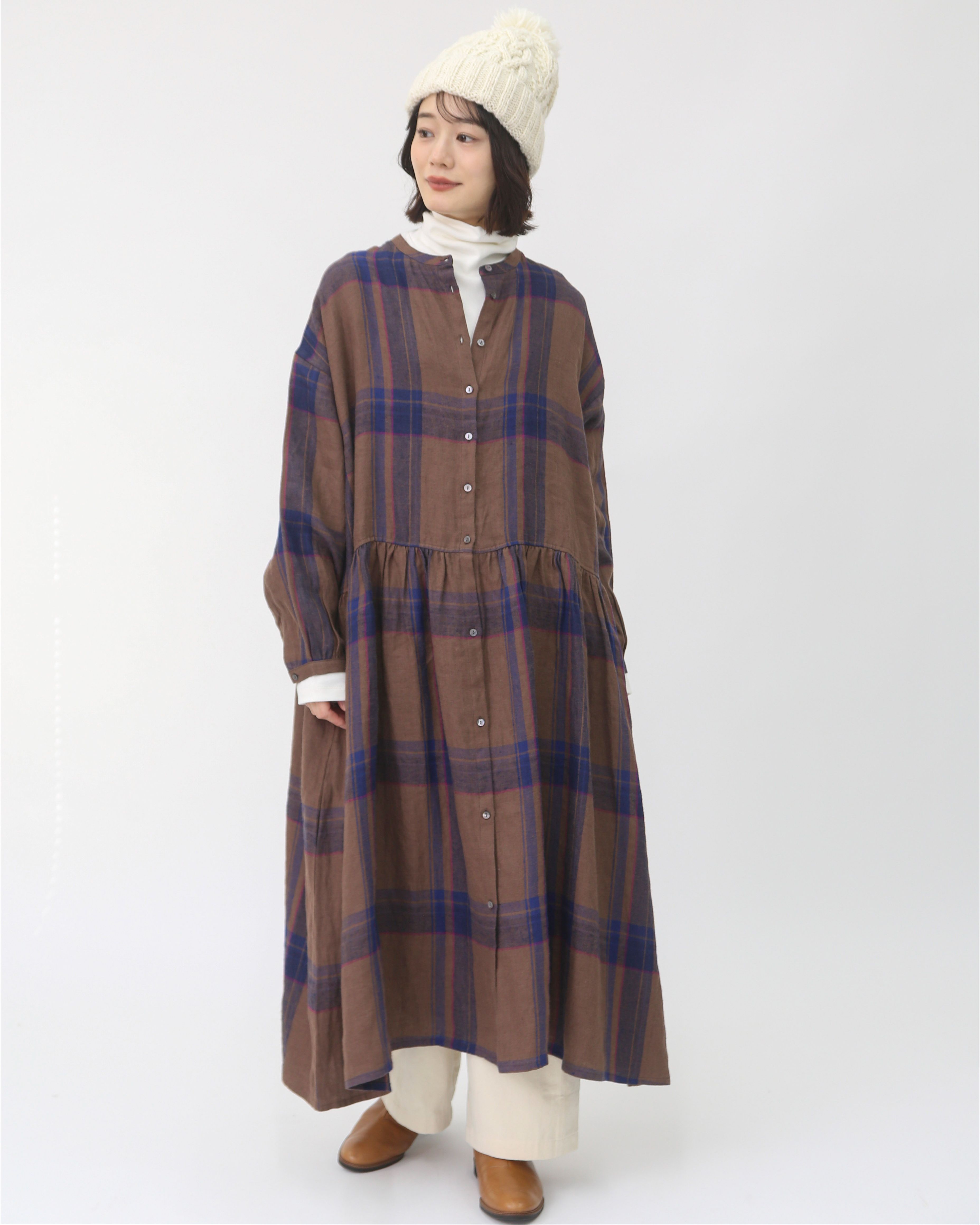 リネンタータンチェック起毛ワンピース