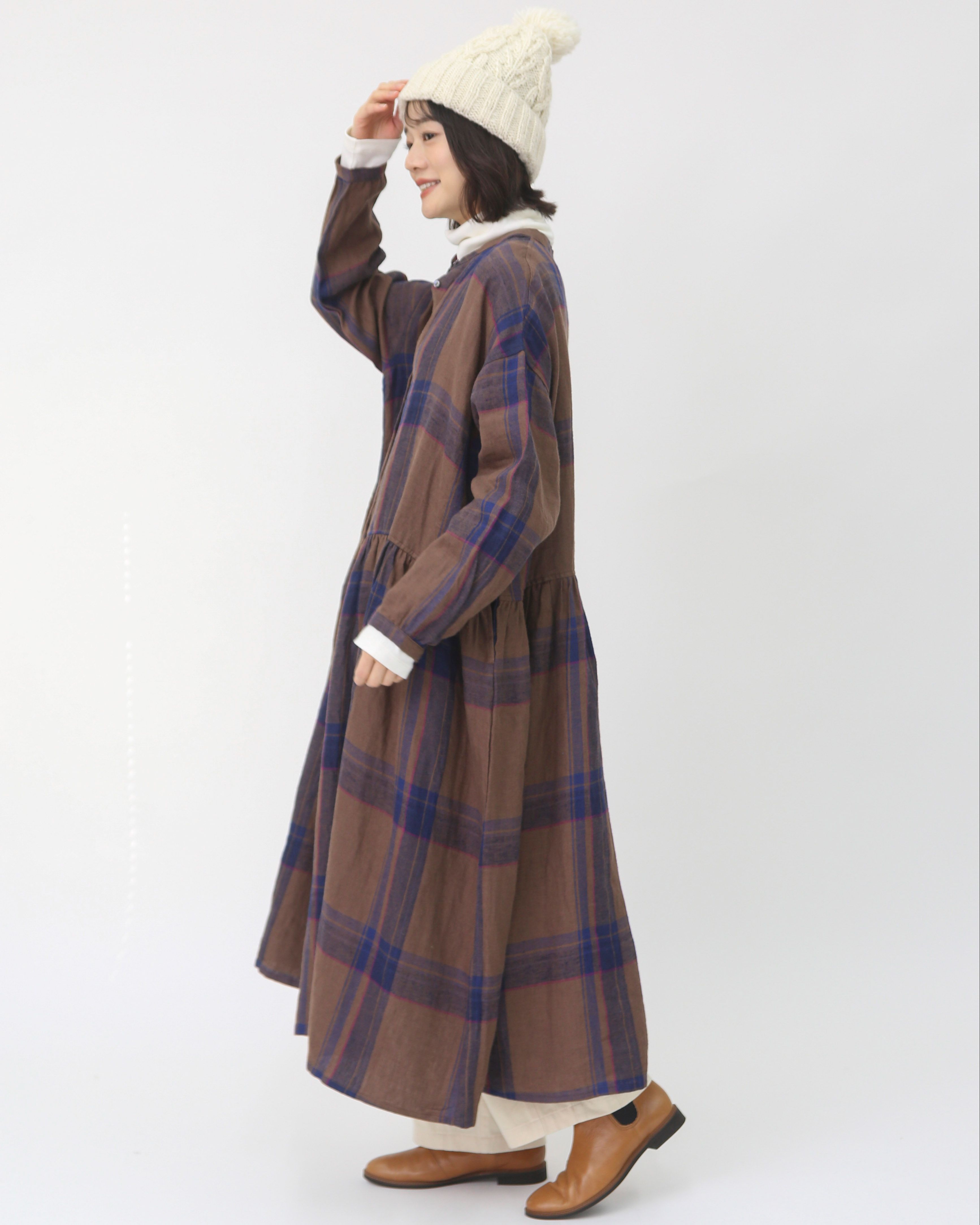 リネンタータンチェック起毛ワンピース