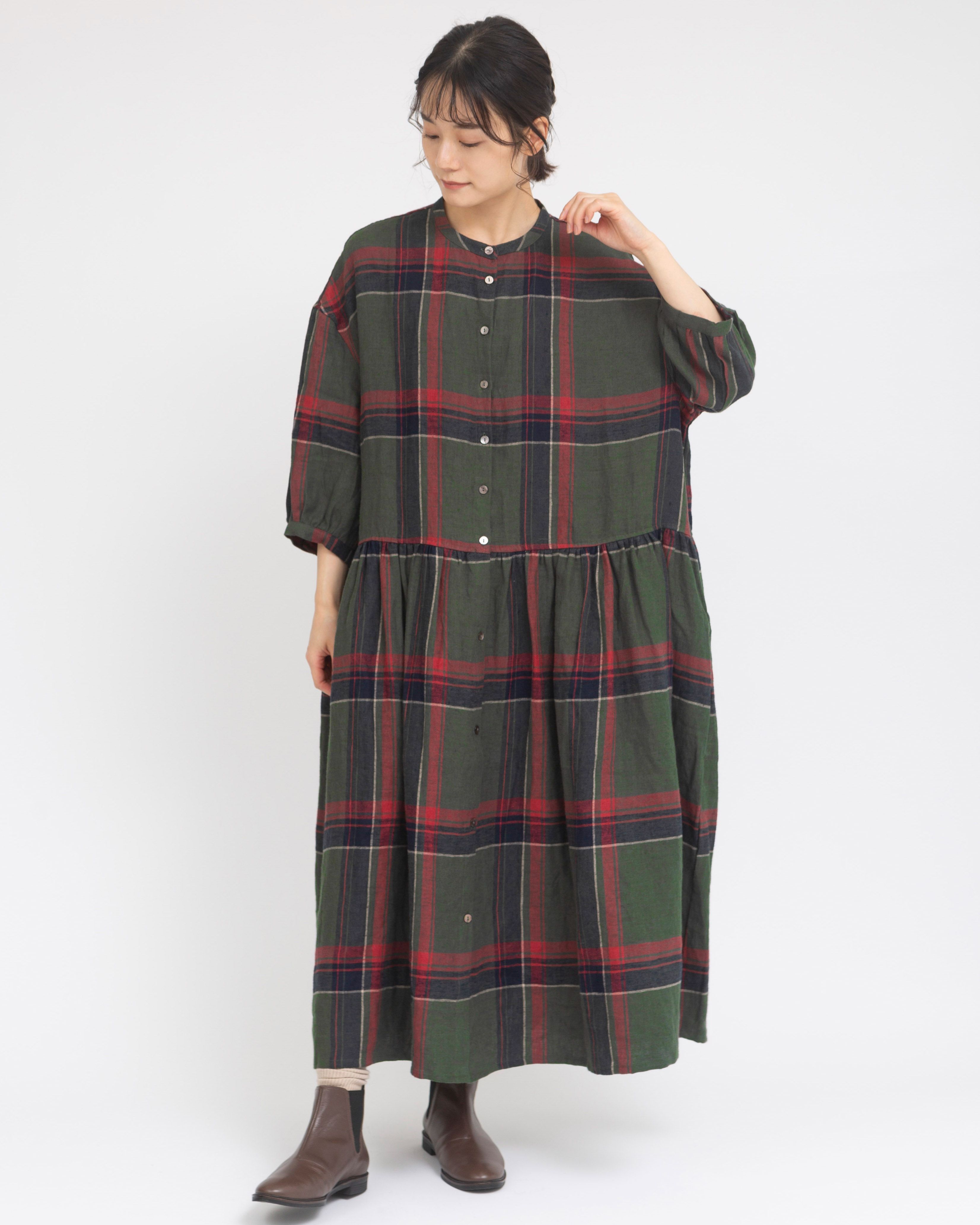 リネンタータンチェック起毛ワンピース