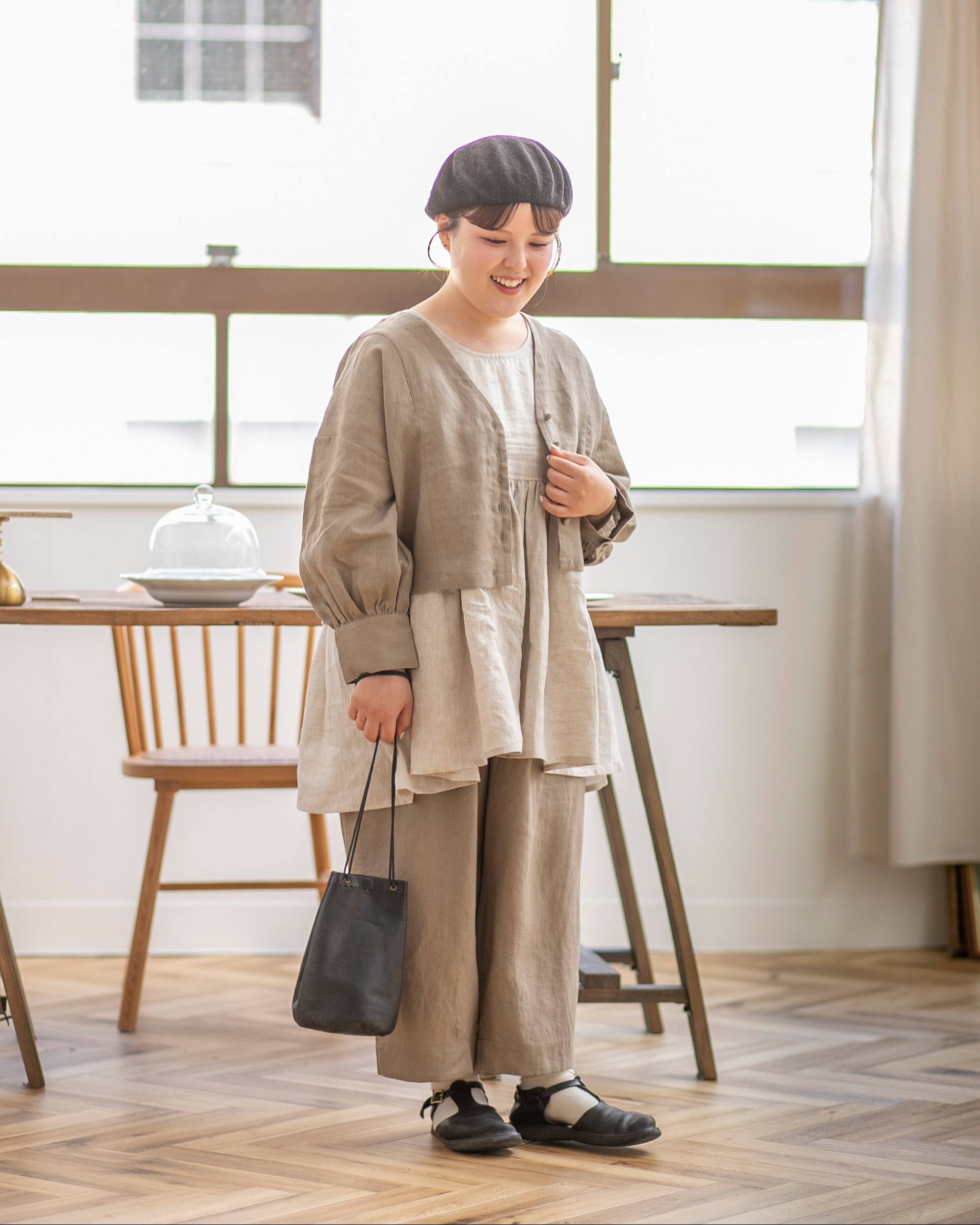 美品 ドゥロワー コットンリネン 七分袖 ミリタリージャケット◆ブラック コットンリネンキュプラ ドルマンスリーブ カバーオールジャケット