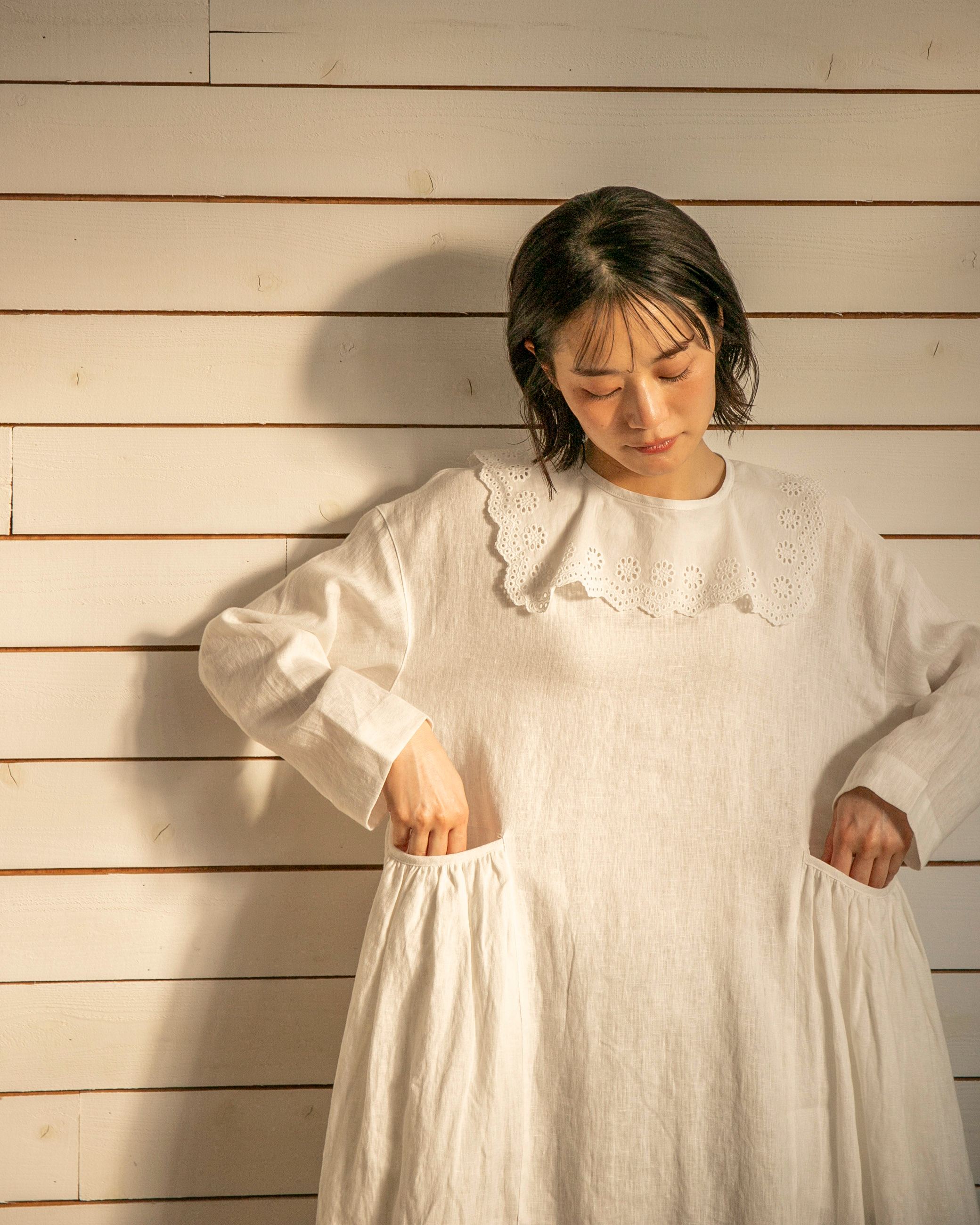 Sachi×TUTIE.】【丈が選べる】リネン切替ギャザーワンピース｜受注生産