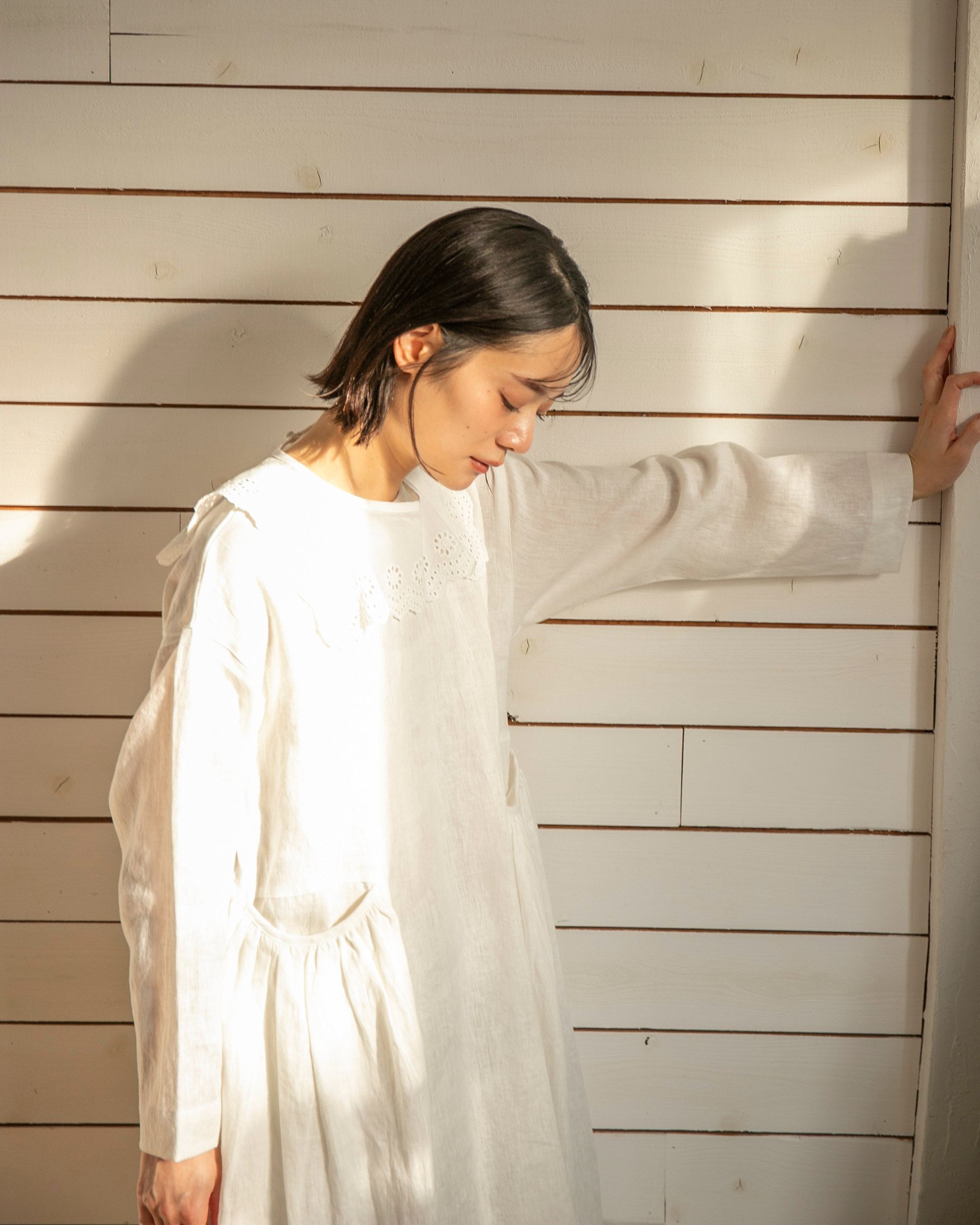 Sachi×TUTIE.】【丈が選べる】リネン切替ギャザーワンピース｜受注生産