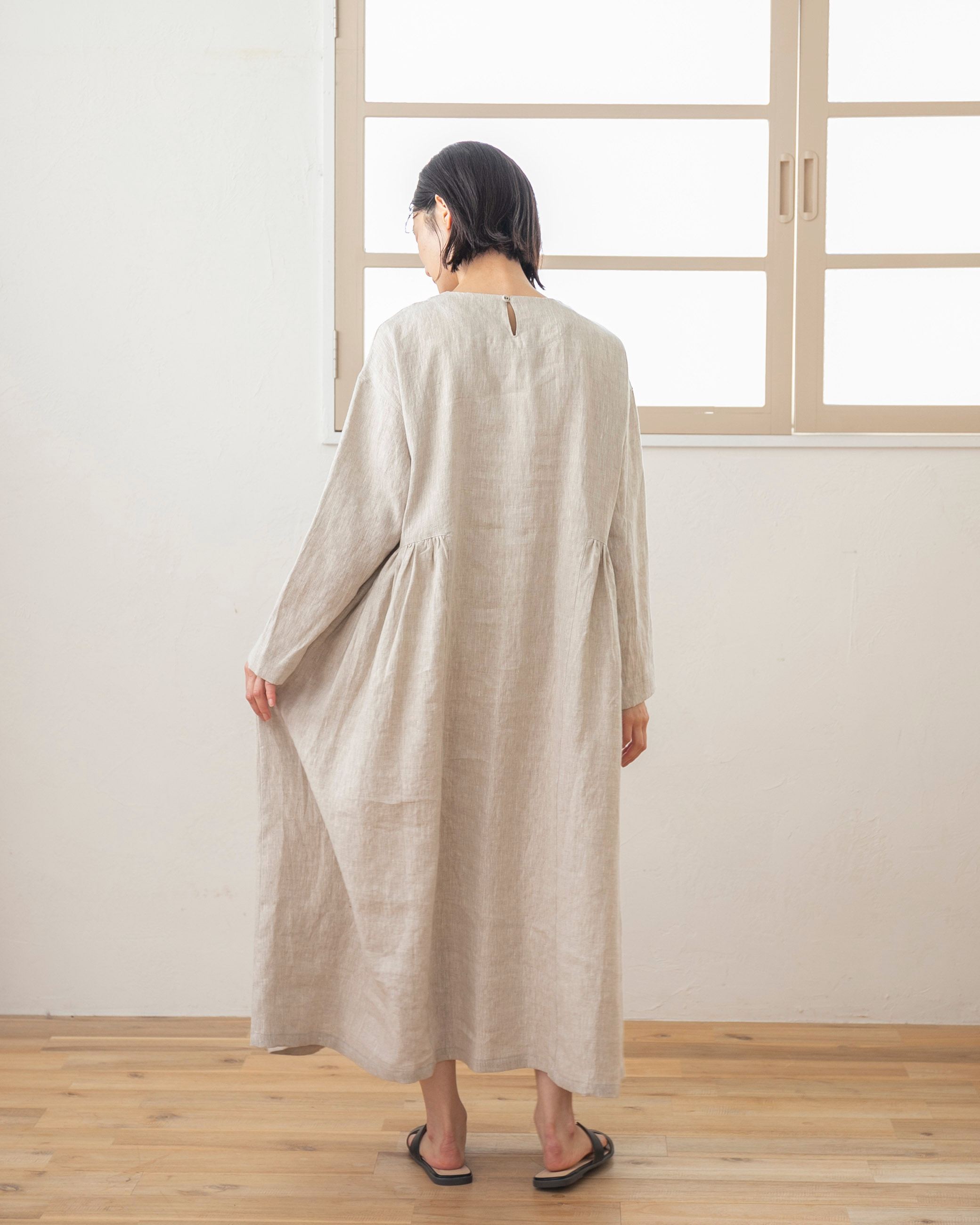 Sachi×TUTIE.】【丈が選べる】リネン切替ギャザーワンピース｜受注生産