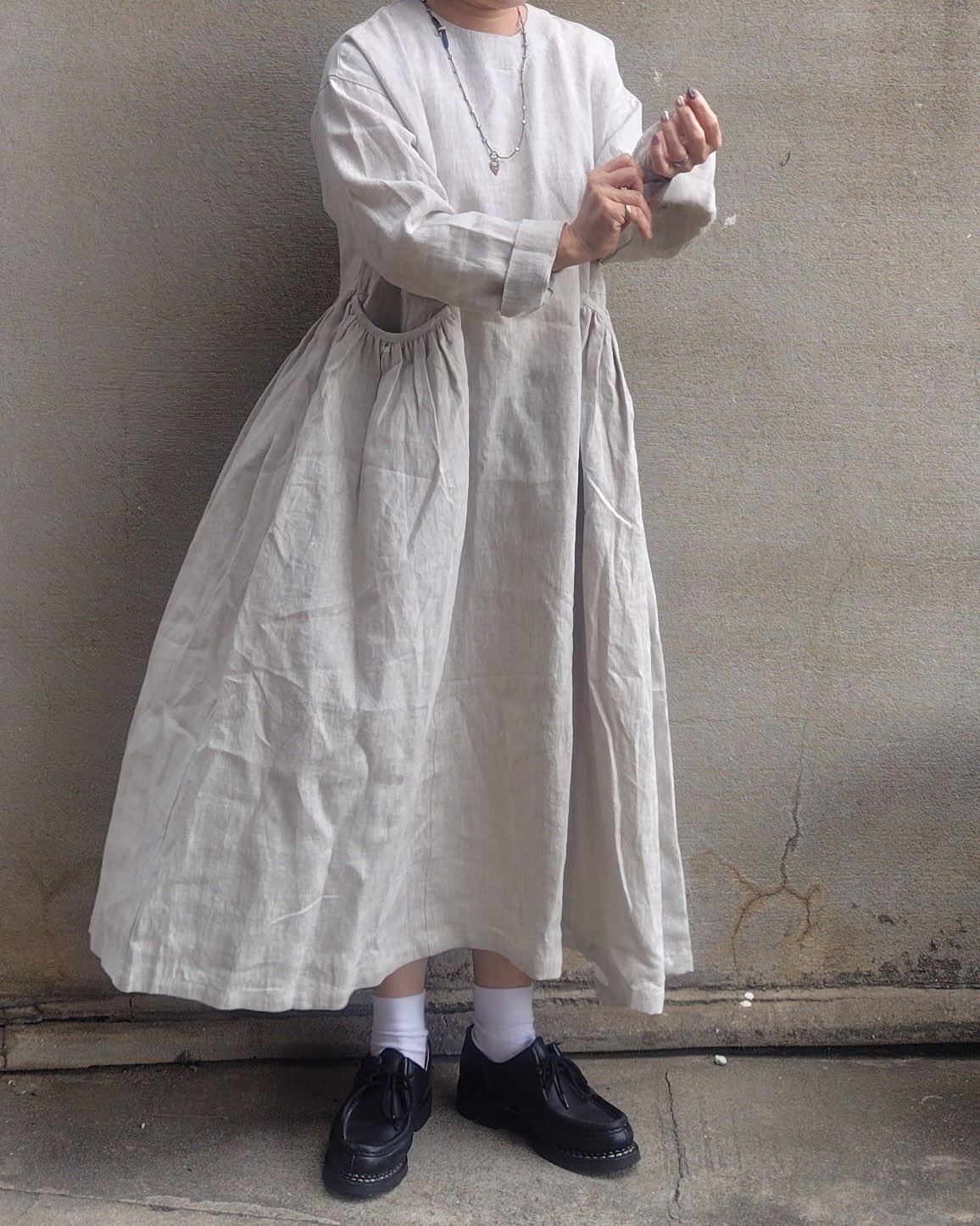 Sachi×TUTIE.】【丈が選べる】リネン切替ギャザーワンピース｜受注生産