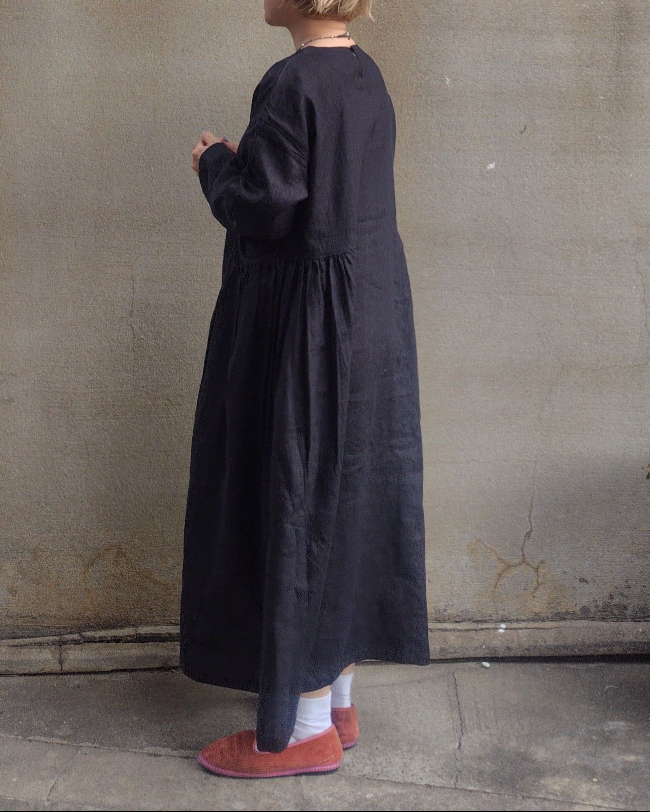 Sachi×TUTIE.】【丈が選べる】リネン切替ギャザーワンピース｜受注生産
