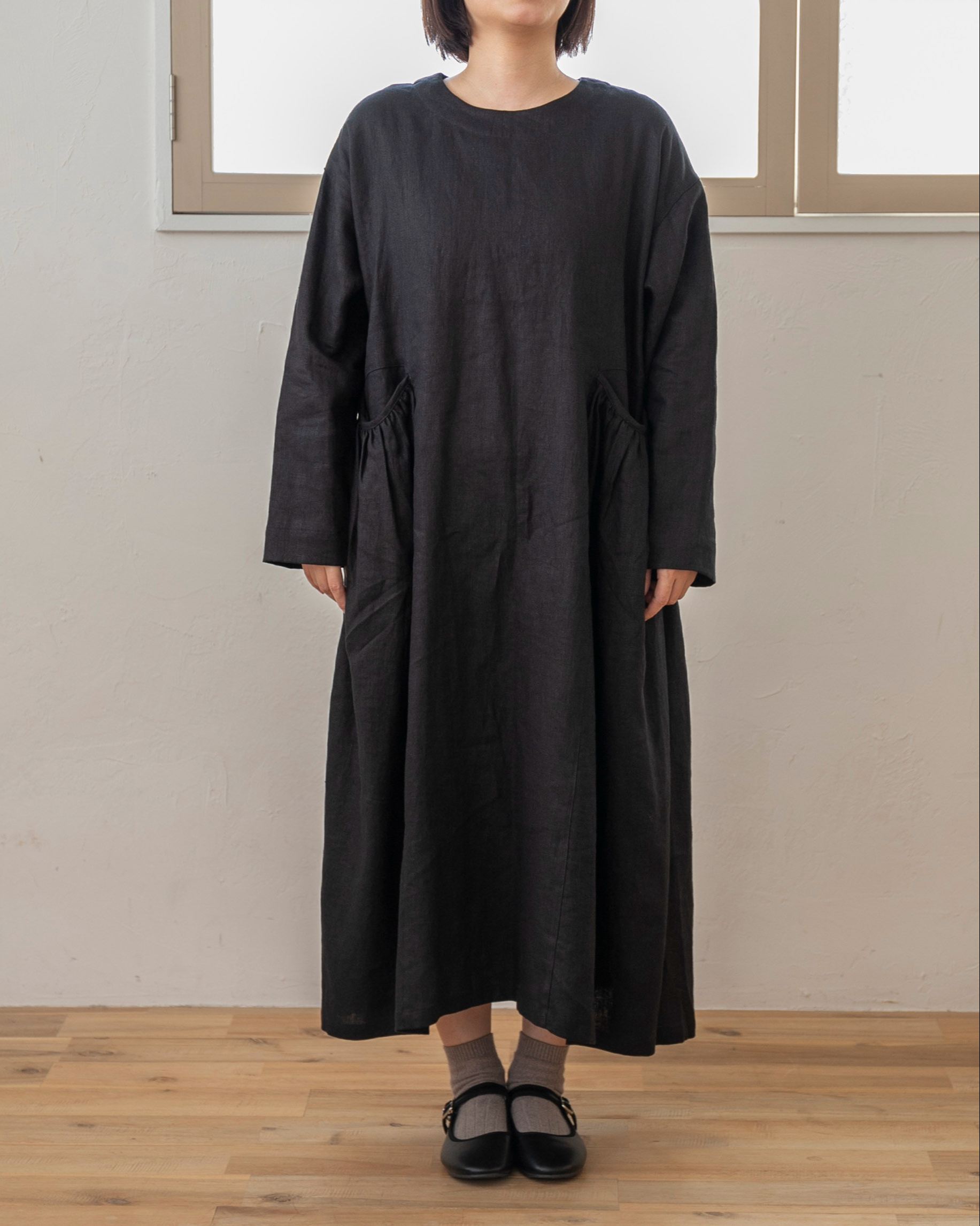 Sachi×TUTIE.】【丈が選べる】リネン切替ギャザーワンピース｜受注生産