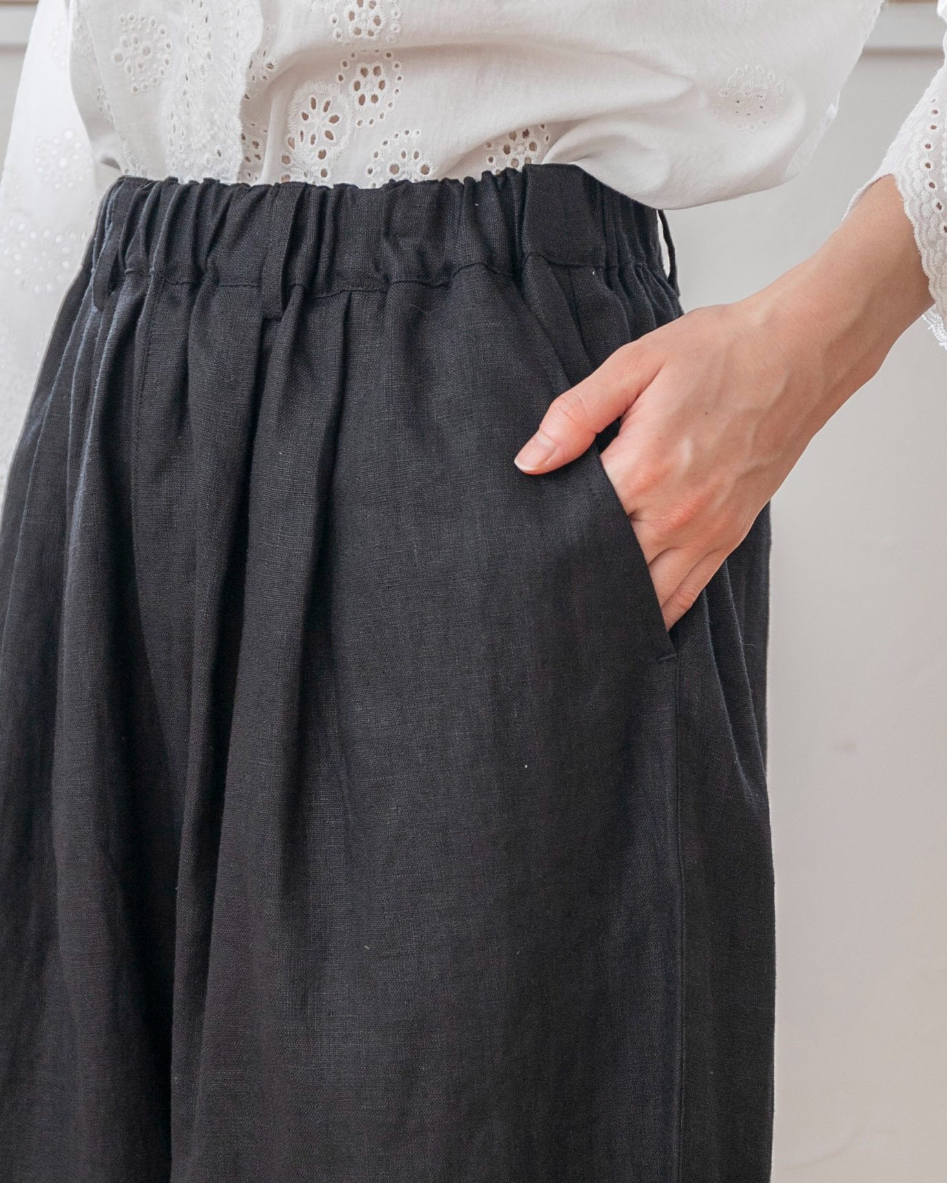 Sachi×TUTIE.】【丈が選べる】リネンギャザークロップドパンツ｜受注