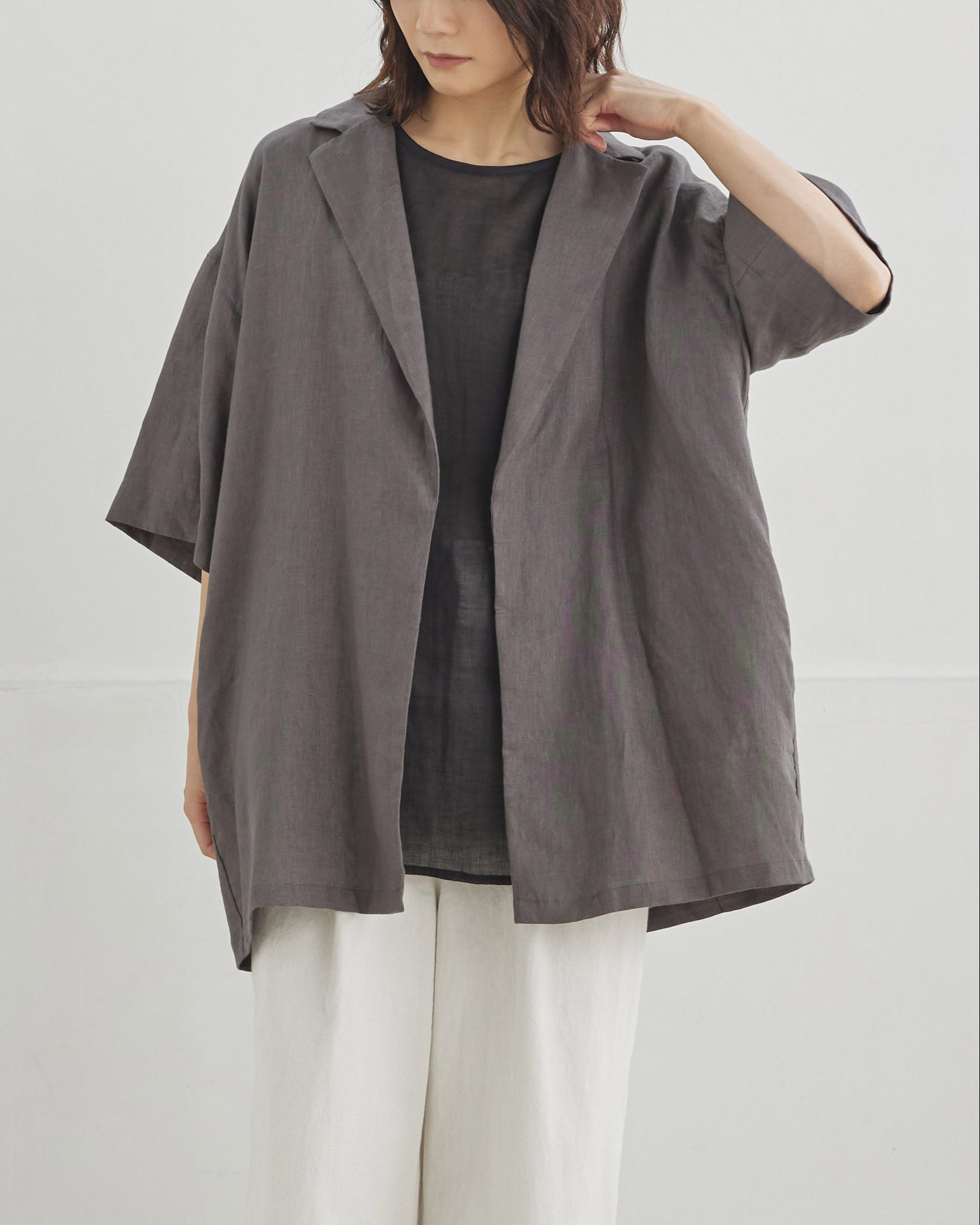 先行予約】リネンハーフスリーブジャケット｜3月上旬発送