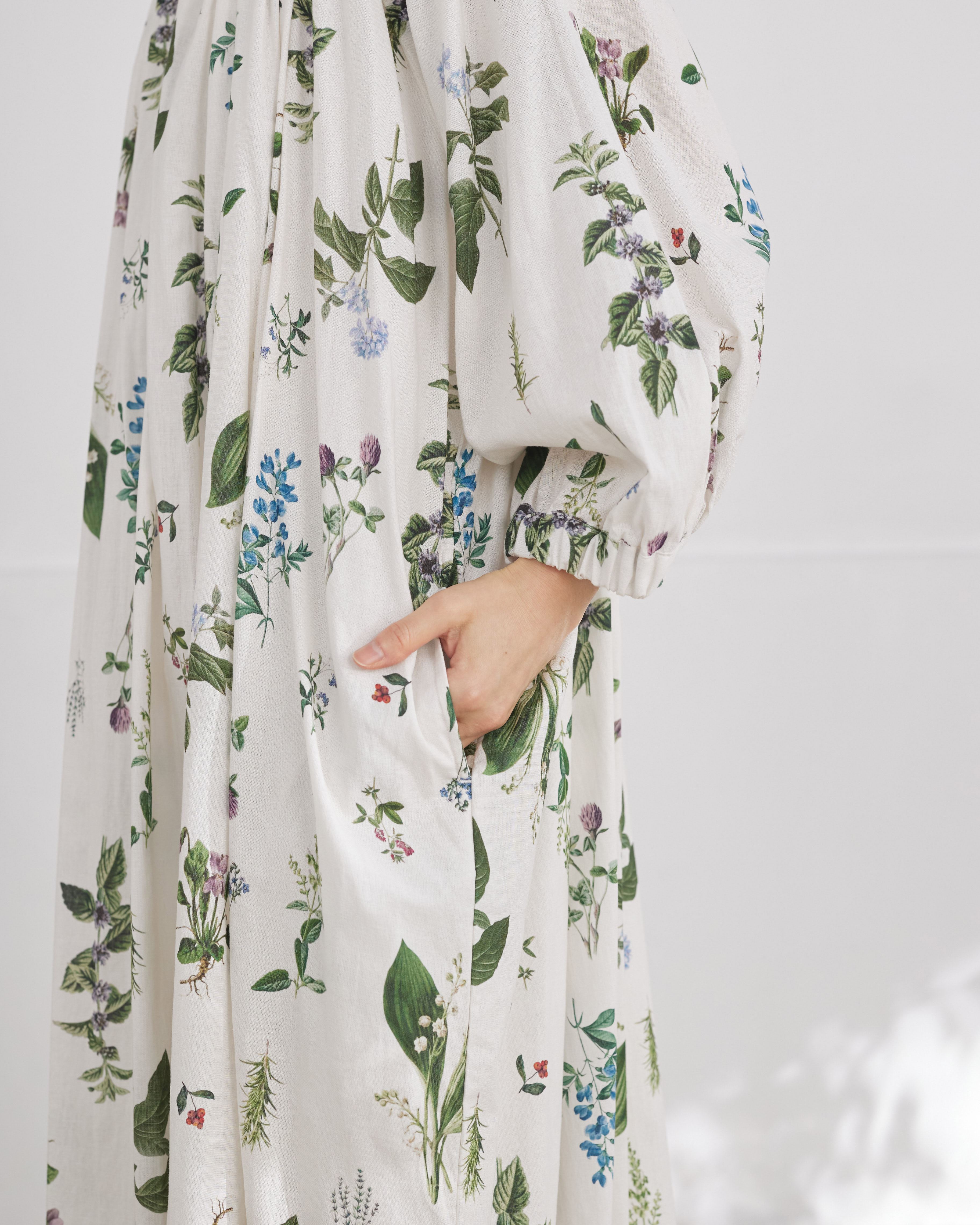 先行予約】コットンリネンボタニカルプリントワンピース｜4月上旬発送