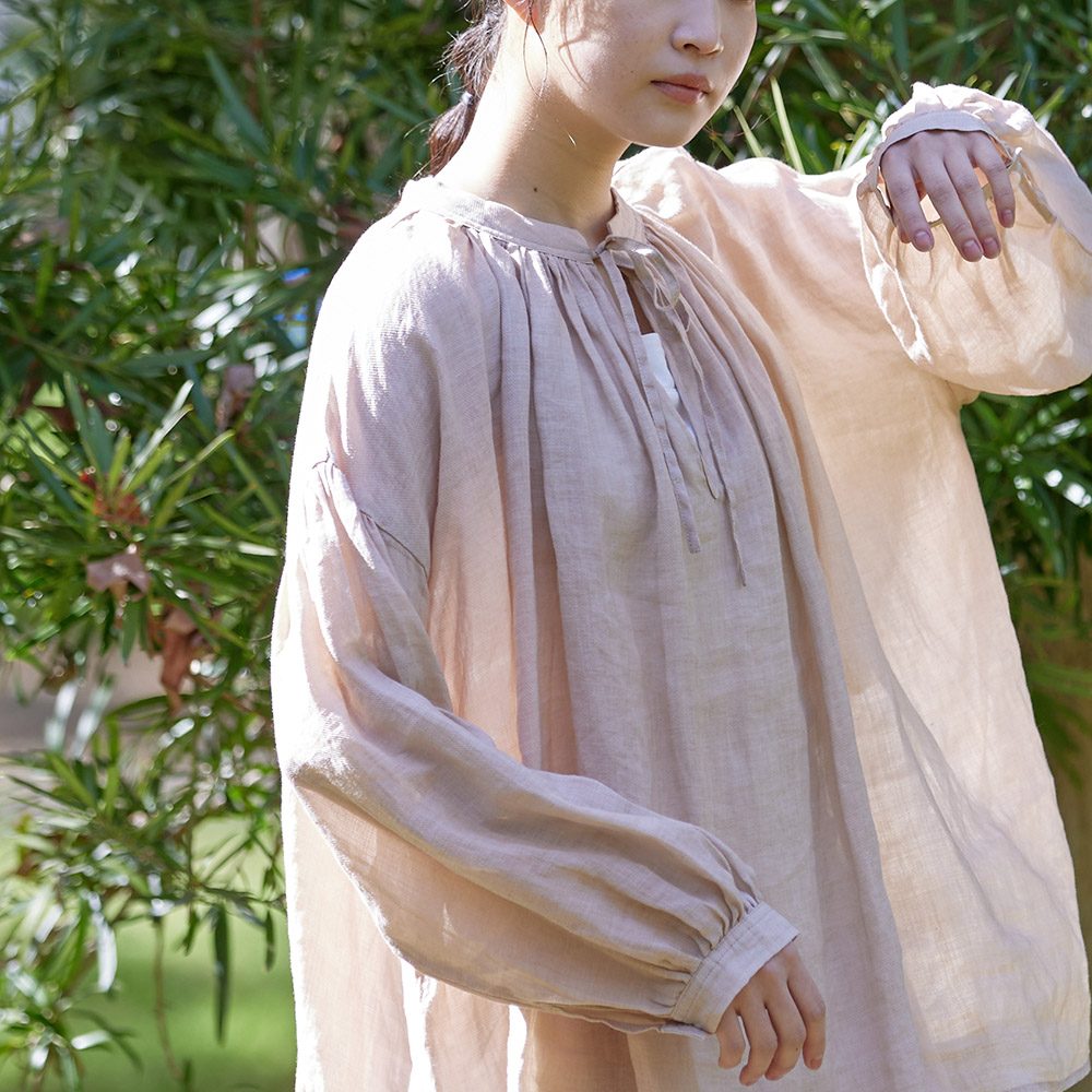 麻(リネン)100％ 天然素材の人気2WAYブラウスブ｜ナチュラル