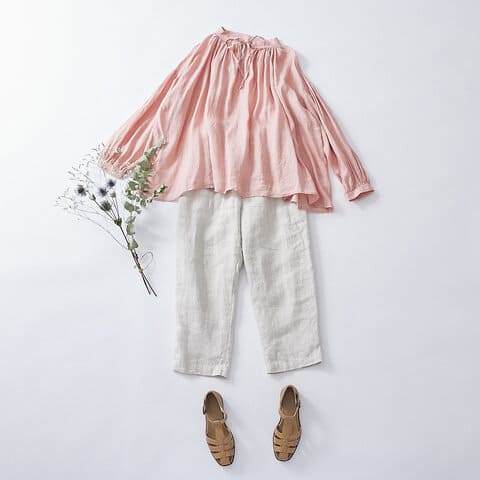 麻(リネン)100％ 天然素材の人気2WAYブラウスブ｜ナチュラル