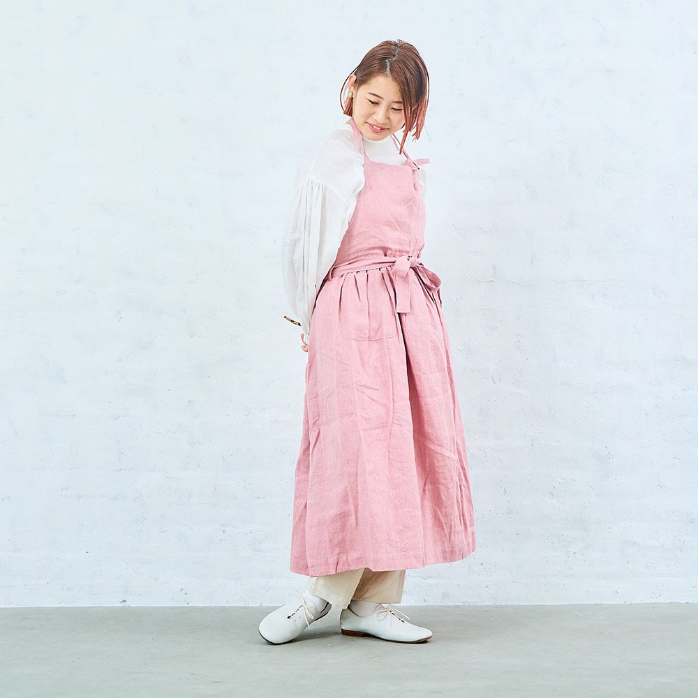 麻(リネン)100％ 天然素材の人気エプロンワンピース｜ナチュラル