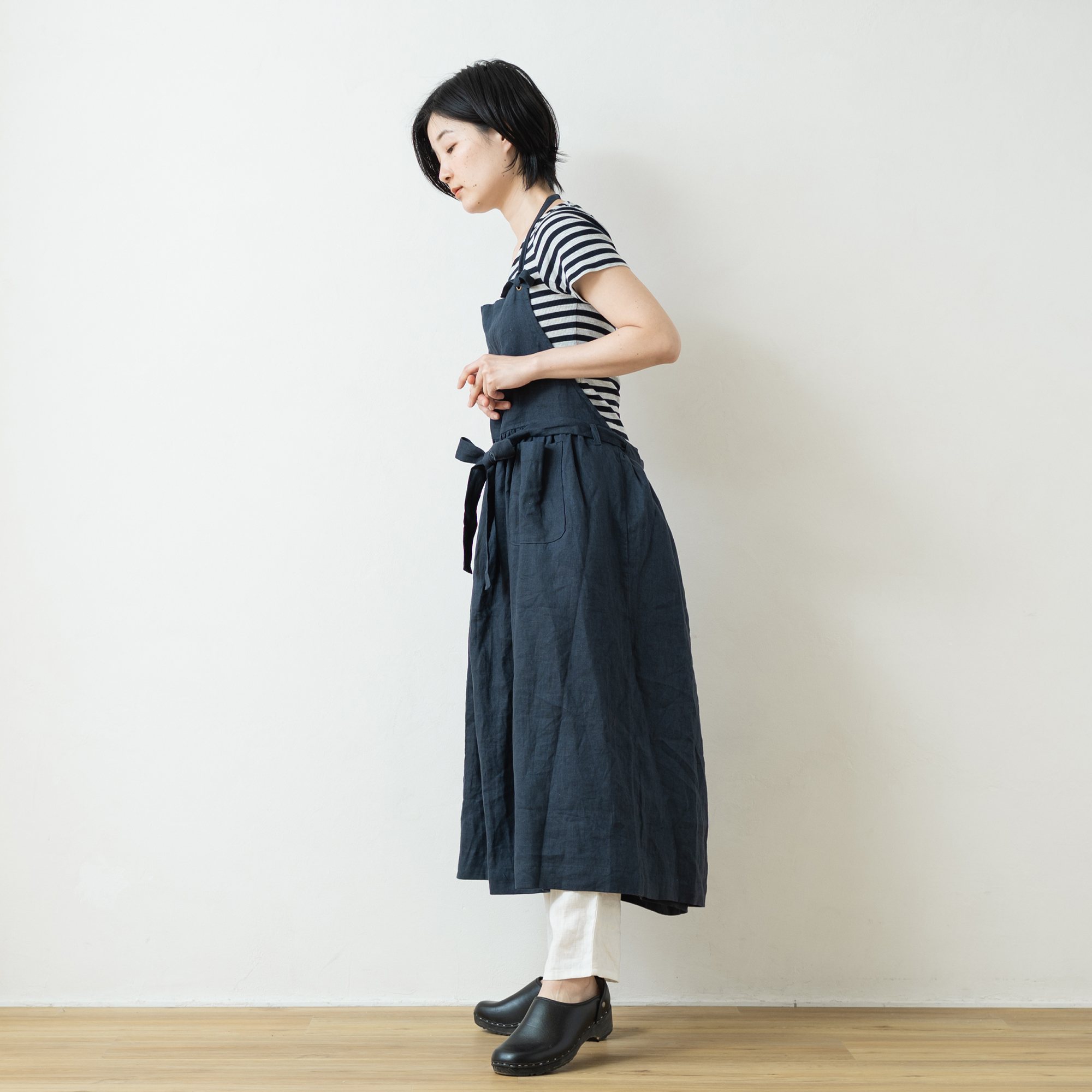 麻(リネン)100％ 天然素材の人気エプロンワンピース｜ナチュラル