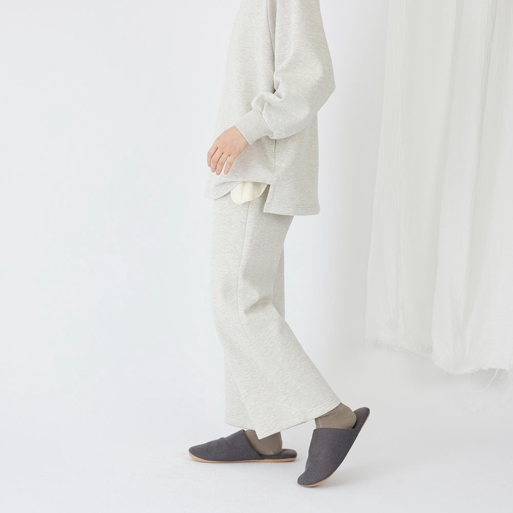 【ぬくふわ】コットン裏毛起毛ワイドストレートパンツ
