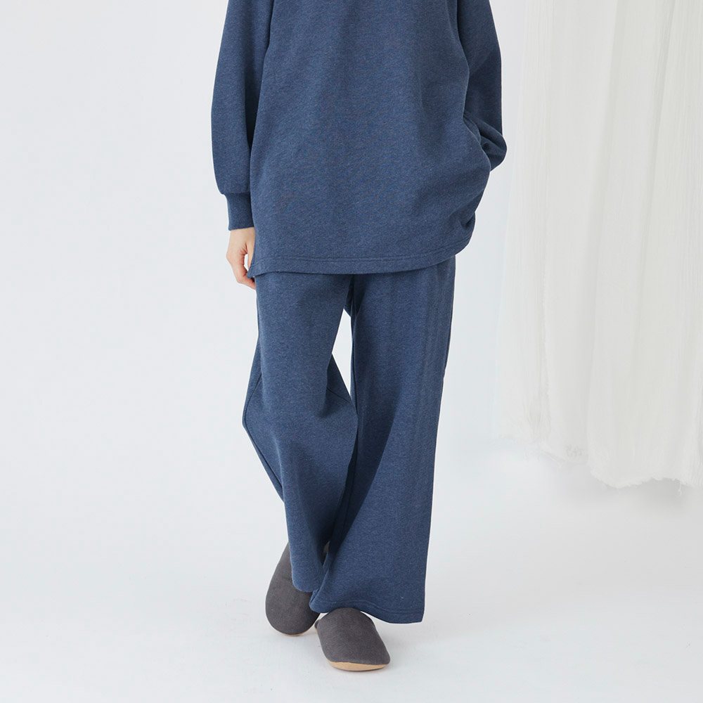 【ぬくふわ】コットン裏毛起毛ワイドストレートパンツ