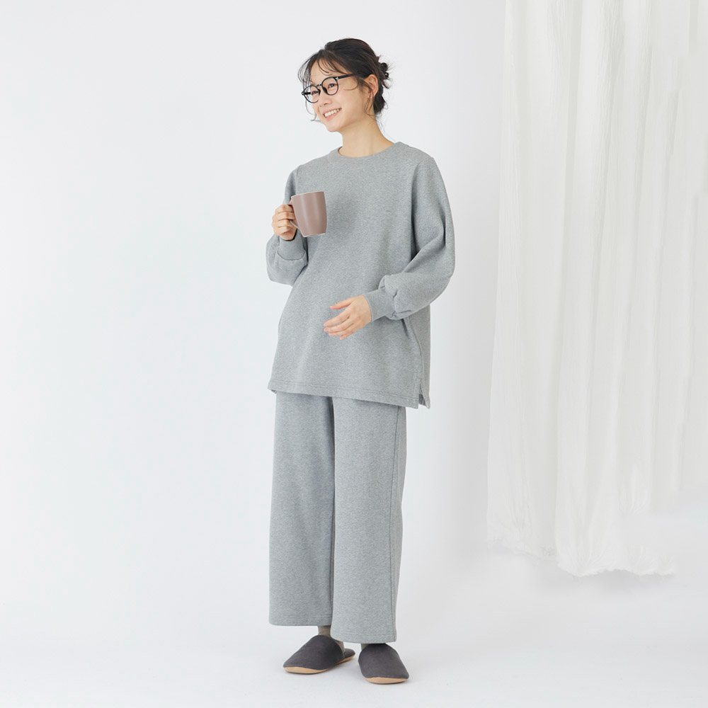 【ぬくふわ】コットン裏毛起毛ワイドストレートパンツ