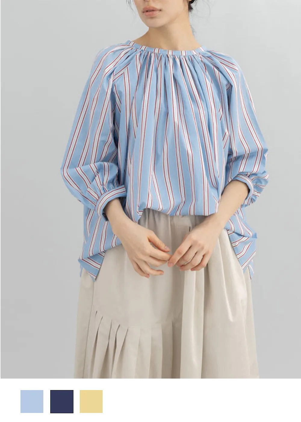 T. ランダムストライプブラウス｜前後2WAY