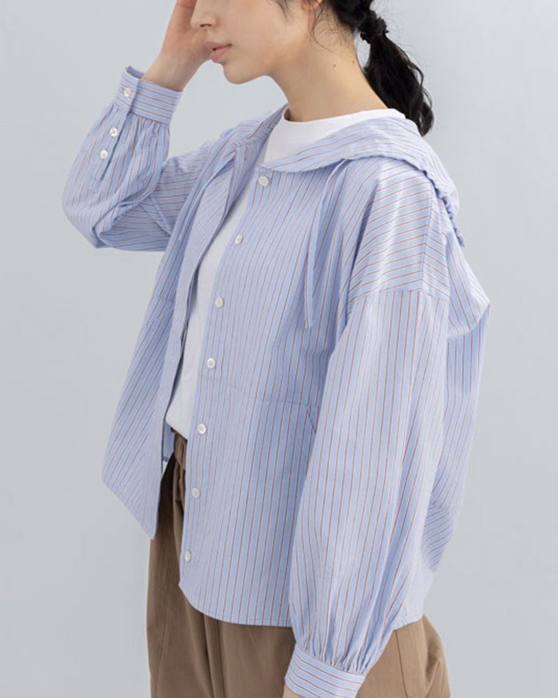 T. コットンストライプセーラーブラウス
