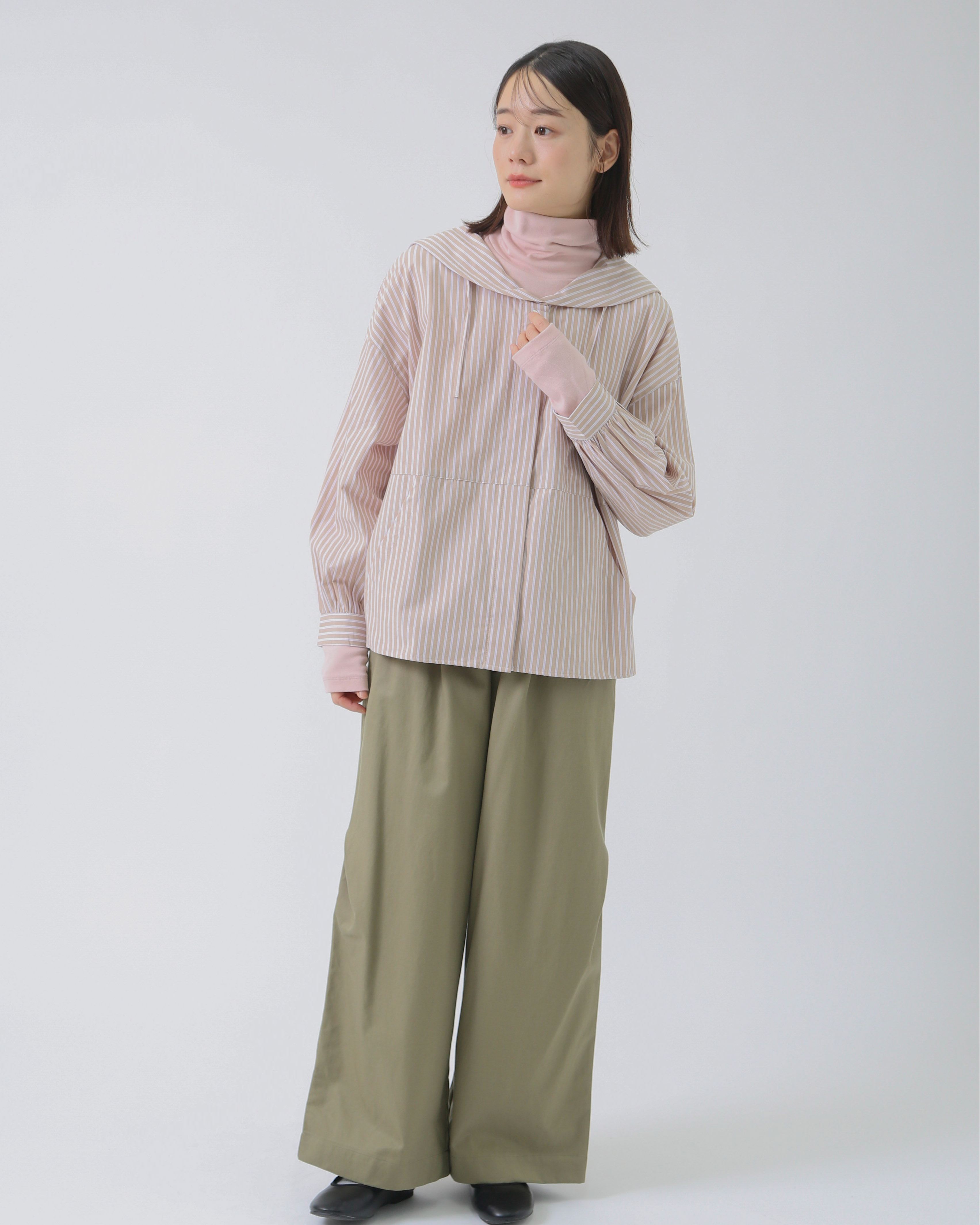 T. コットンストライプセーラーブラウス