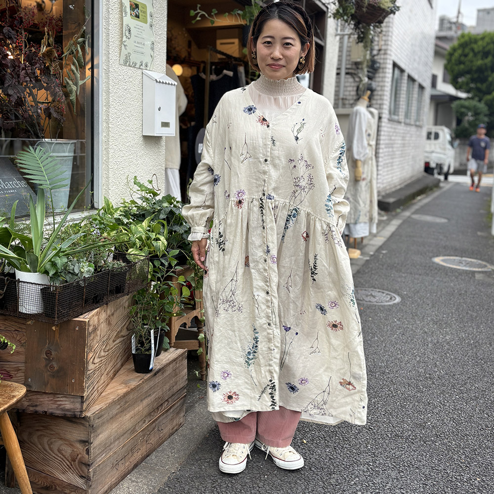 RINコラボ】リネン染色ドライフラワープリントワンピース
