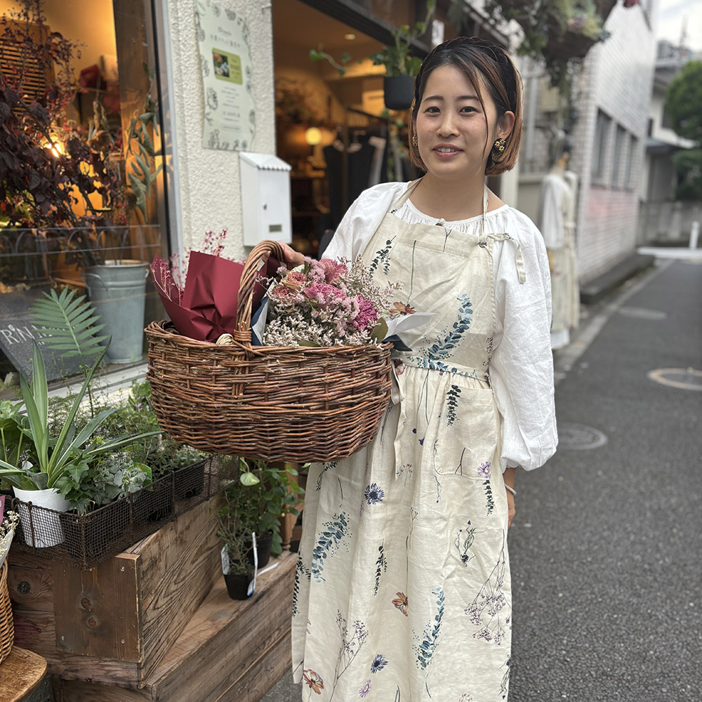 Xmas早割】【RINコラボ】リネン染色ドライフラワープリントエプロン