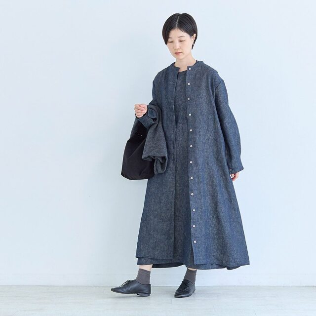 erikaさんコラボ】リネンデニムコートワンピース