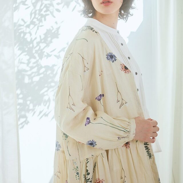 RINコラボ】リネン染色ドライフラワープリントワンピース