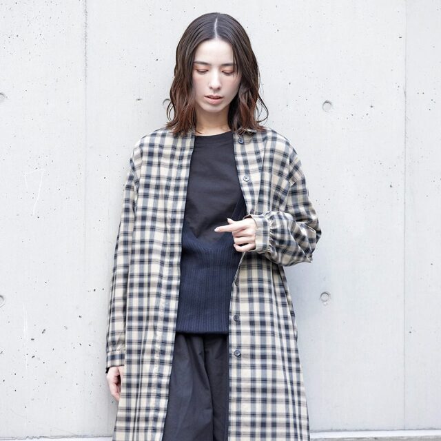 0624AT-52606 リヨセルコットンチェックロングシャツ