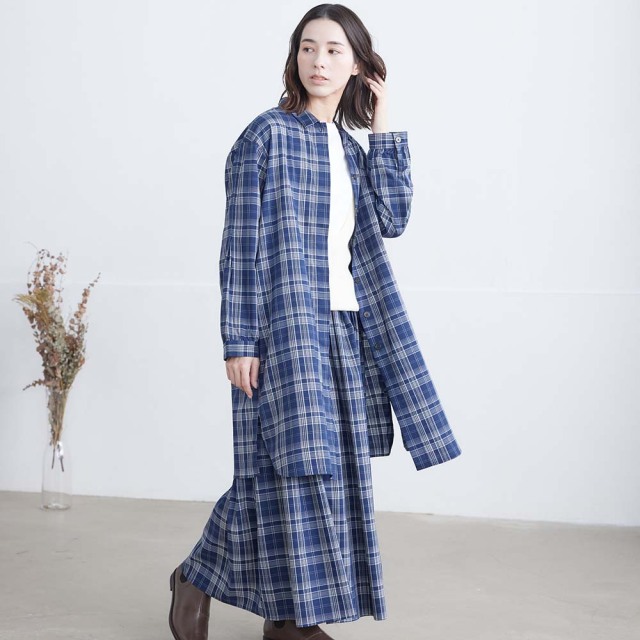 0624AT-52606 リヨセルコットンチェックロングシャツ