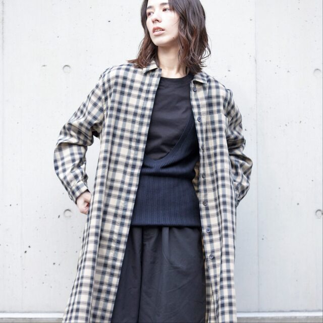 0624AT-52606 リヨセルコットンチェックロングシャツ