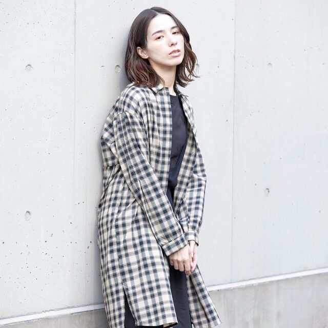 0624AT-52606 リヨセルコットンチェックロングシャツ