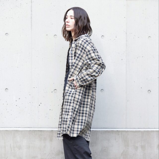 0624AT-52606 リヨセルコットンチェックロングシャツ