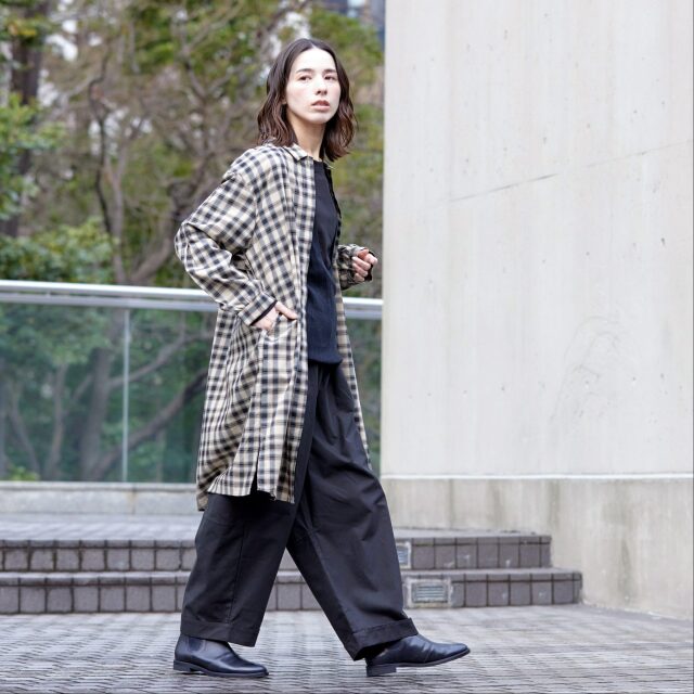 0624AT-52606 リヨセルコットンチェックロングシャツ